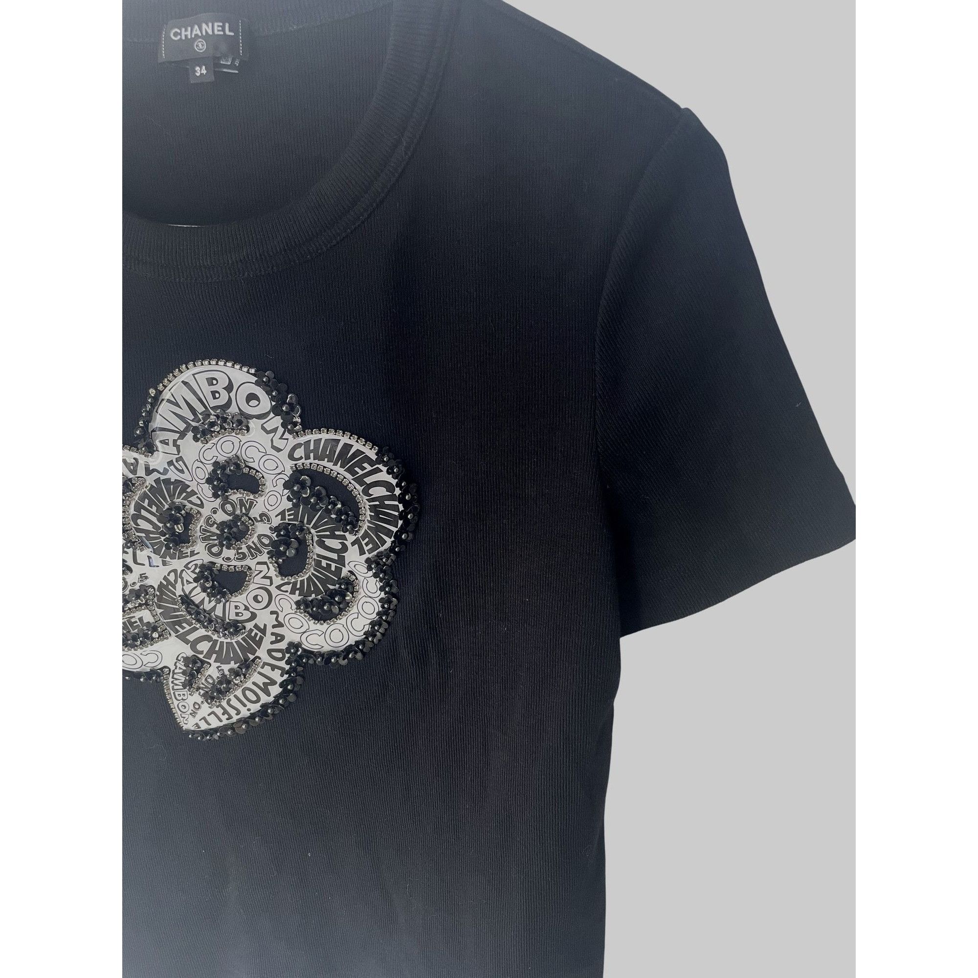 Chanel Chanel Black Camellia Embellished Short Sleeve T-Shirt Women Size XXS / US 00 / IT 34 - 4 Thumbnail