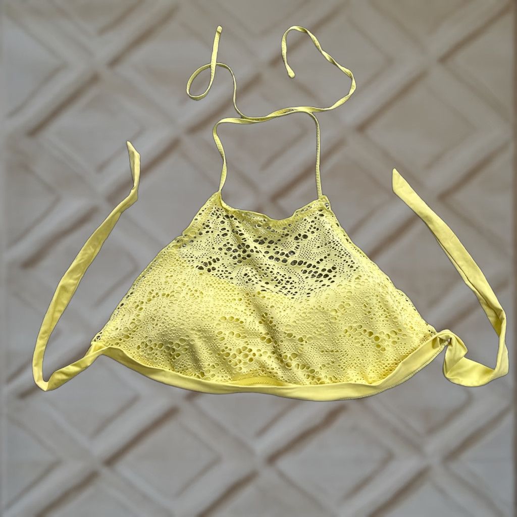 Mossimo Mossimo Swimwear Bikini Top Womens XL Yellow Lace Halter Padded Summer Beach Size XL / US 12-14 / IT 48-50 - 1 Thumbnail