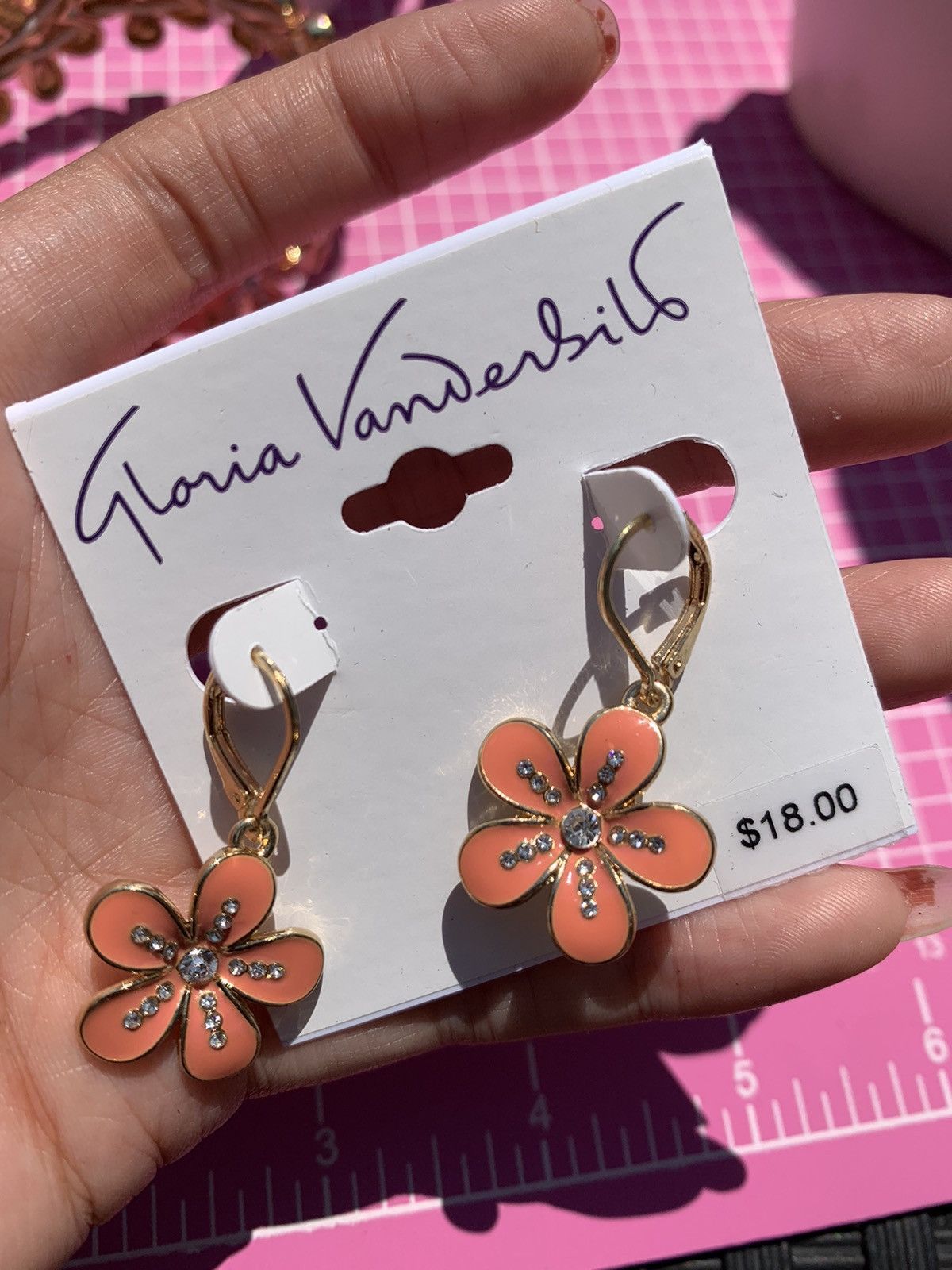 Gloria Vanderbilt Gloria Vanderbilt orange flower jewelry set earrings drops Size ONE SIZE - 2 Thumbnail