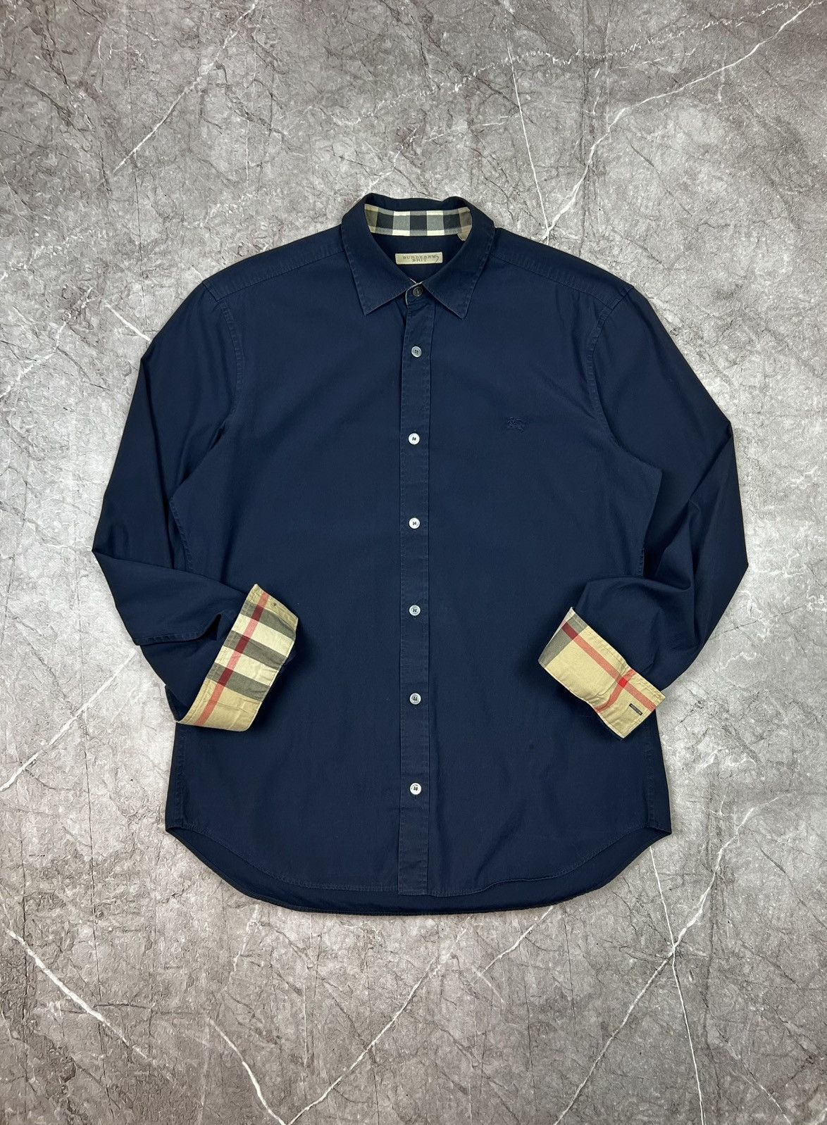 Burberry Burberry Brit Button Up Dark Blue Long Sleeve Nova Check Size US M / EU 48-50 / 2 - 2 Thumbnail