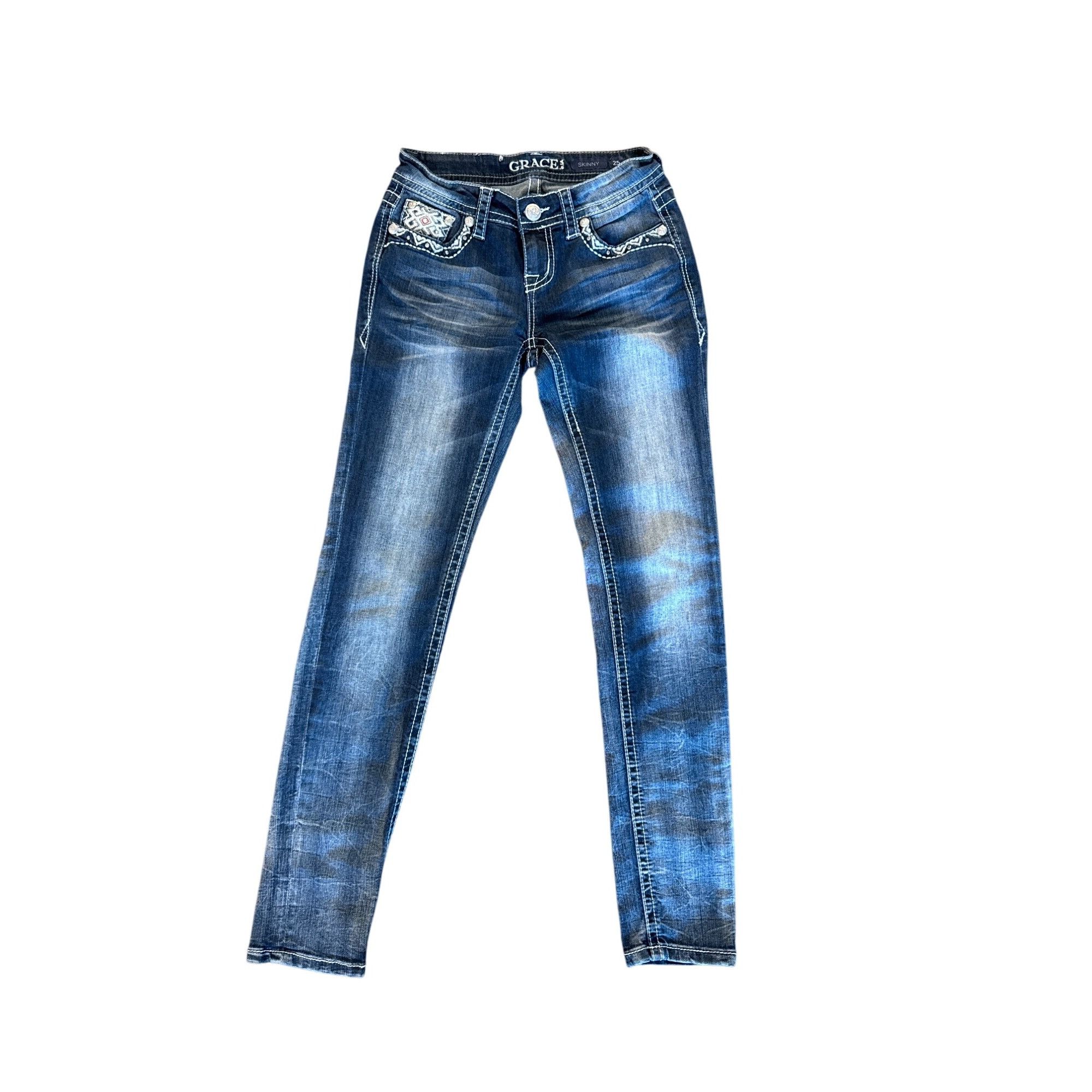 Designer Grace Jeans Womens Skinny Fit Embroidered Denim Size 25 Size 25" / US 0 / IT 36 - 1 Thumbnail