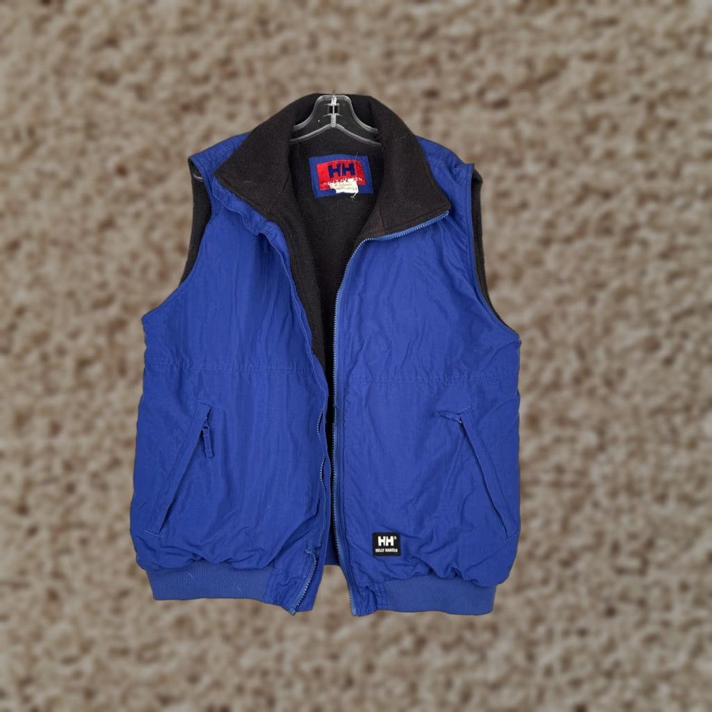 Helly Hansen Vest Mens M Blue Fleece Lined Full Zip Pockets Rib Hem Outdoor