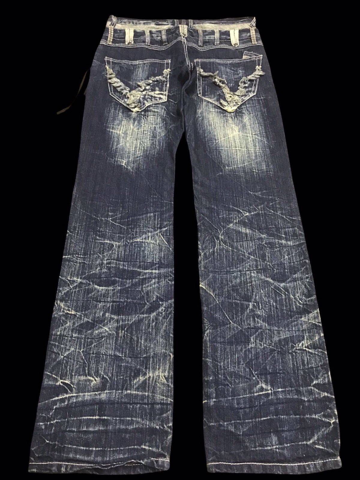 Japanese Brand 💥DOUBLE WAIST💥BLOW BY BLUE INDIGO CRAZY FADES DENIM F314 Size US 33 - 16 Thumbnail