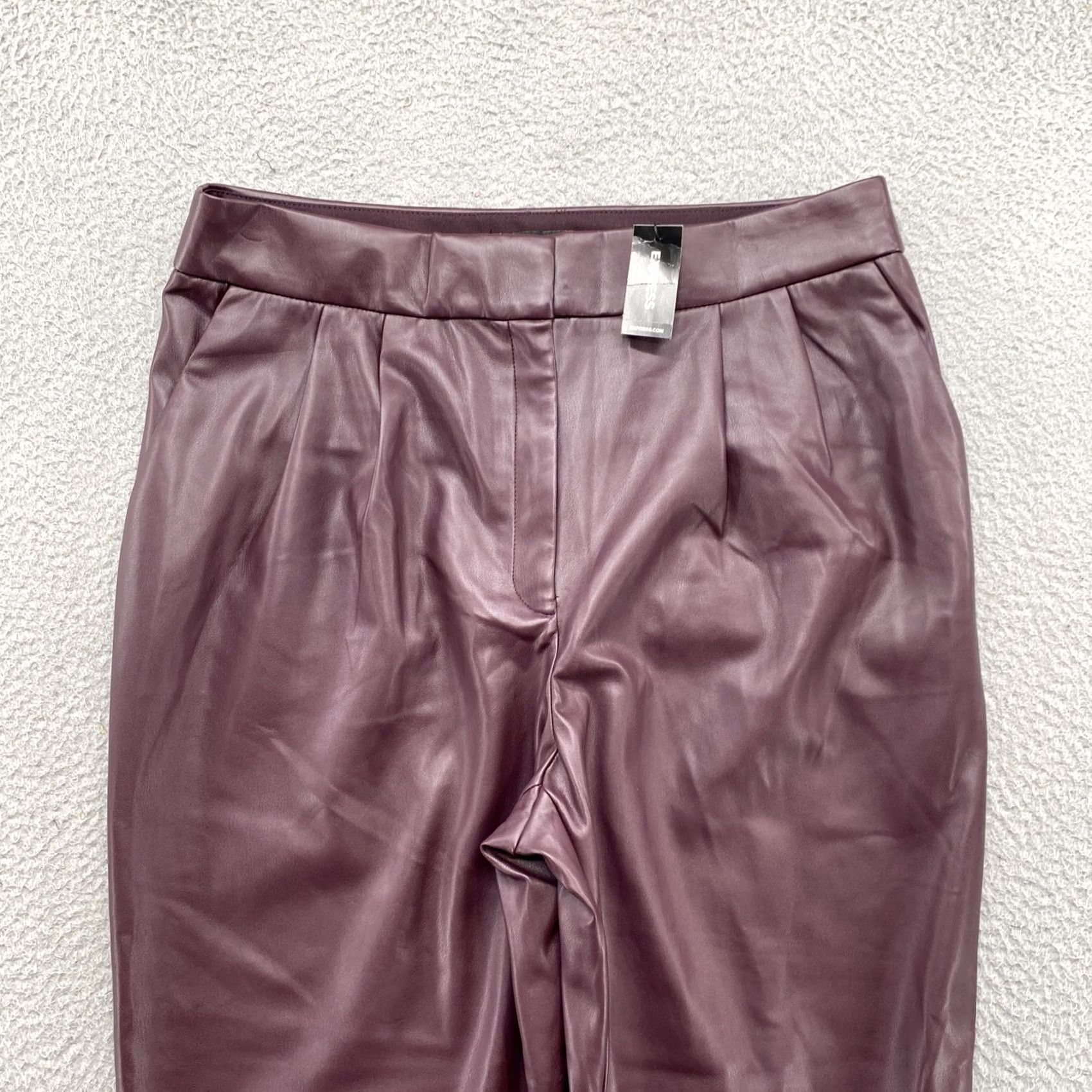 Express Express Women’s Purple Faux Leather Pleated Super High Rise Ankle Pants SZ 14R Size 36" / US 14 / IT 50 - 2 Thumbnail
