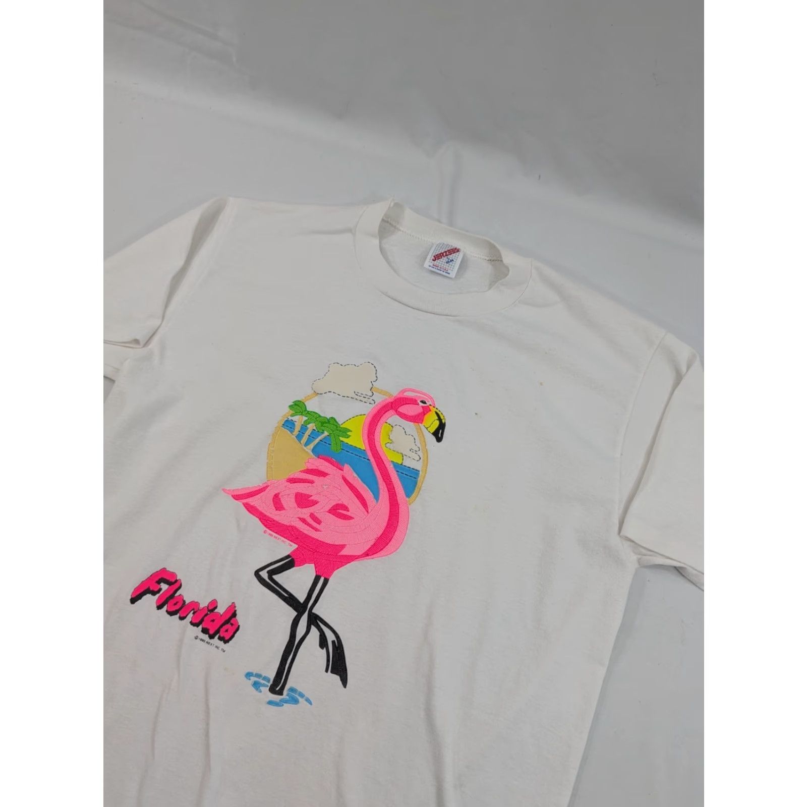 Jerzees VINTAGE Florida T-Shirt Mens L White Cotton Polyester Logo Graphic 1990s Short Sleeve St. Augustine Size US L / EU 52-54 / 3 - 2 Thumbnail