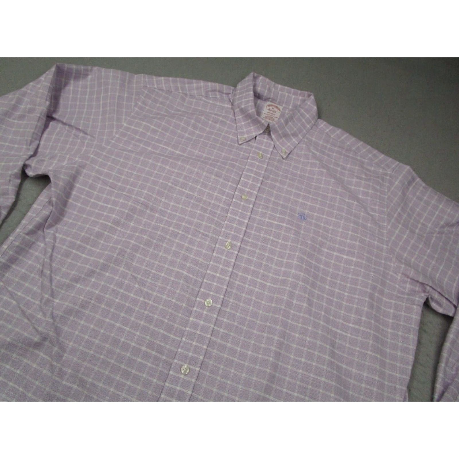 Brooks Brothers BROOKS BROTHERS Madison Shirt Mens XL Purple Check Button Up Supima Cotton Non-Iron Dress Shirt Size US XL / EU 56 / 4 - 2 Thumbnail