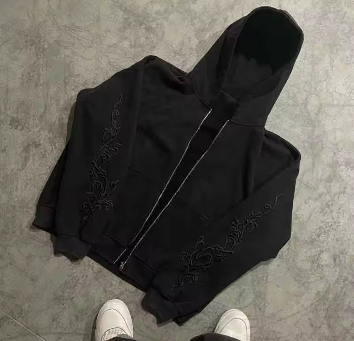 Other Retro Gothic Embroidery Tattoo Fire Ins Style Zipper Hoodie Size US XL / EU 56 / 4 - 2 Thumbnail