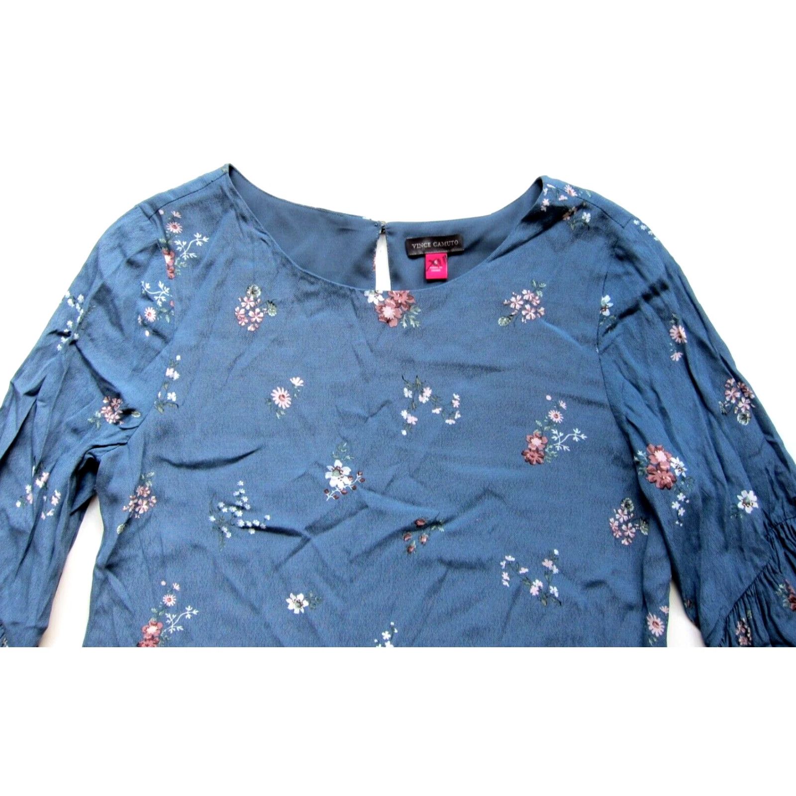 Vince Camuto Vince Camuto Floral Blue White Pink Rayon 3/4 Sleeve Tunic Shift Dress Ruffle Knee Length 6 Womens Size M / US 6-8 / IT 42-44 - 5 Thumbnail