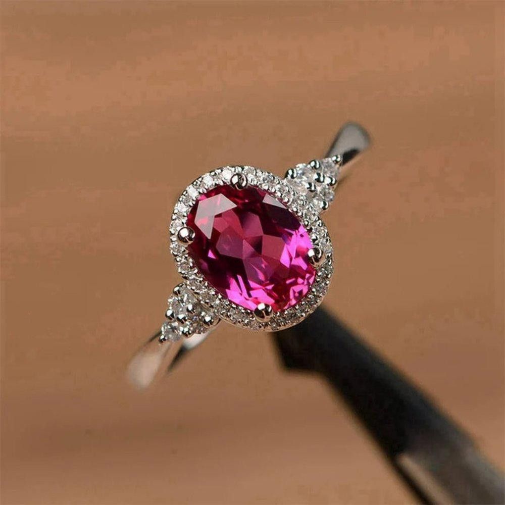 Designer 925 Sterling Silver Oval Ruby Red Halo Ring - Size 6 Size ONE SIZE - 2 Thumbnail