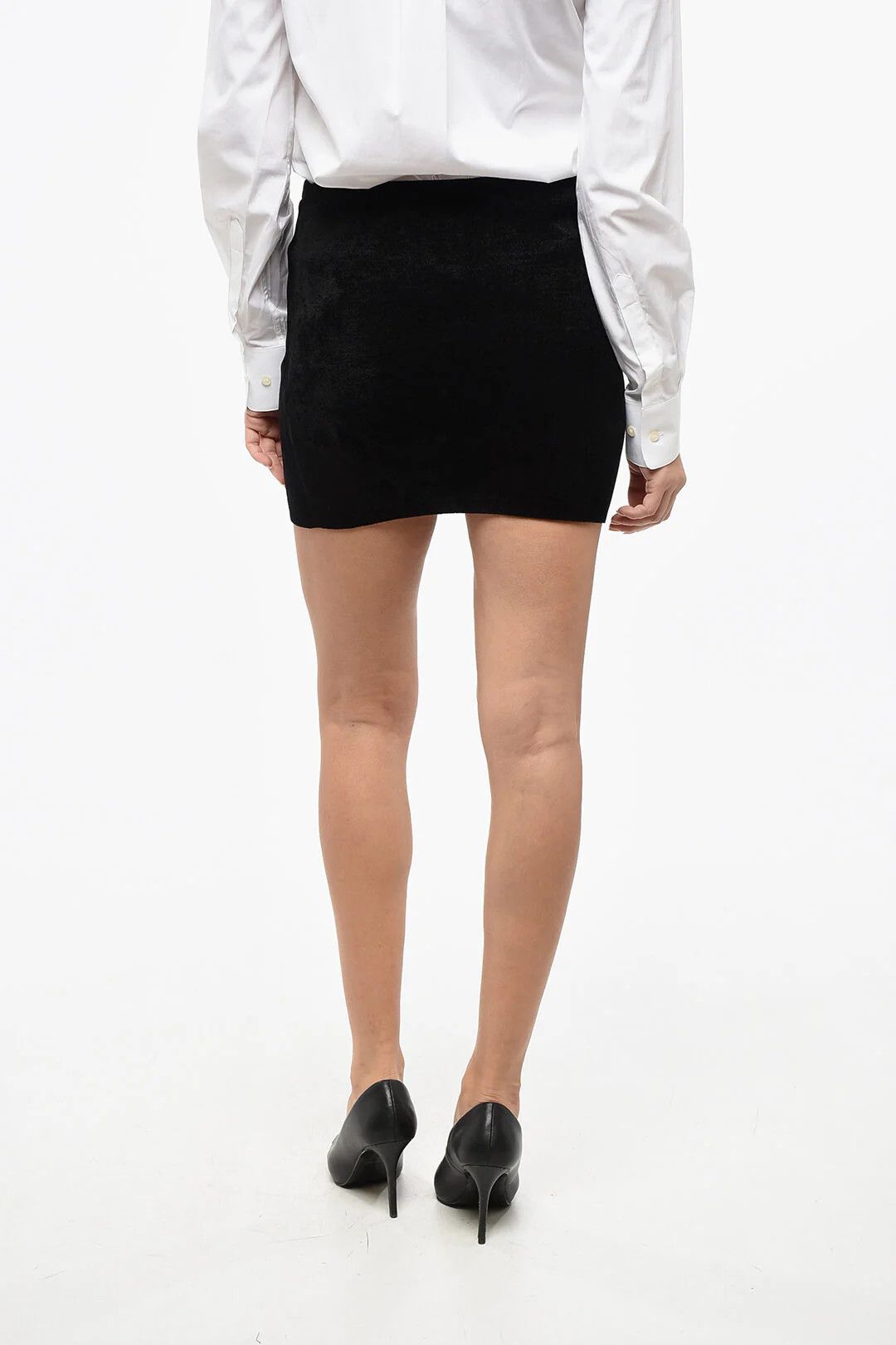 Alexander Wang og1mm0426 Velour Mini Skirt in Black Size 30" / US 8 / IT 44 - 2 Thumbnail