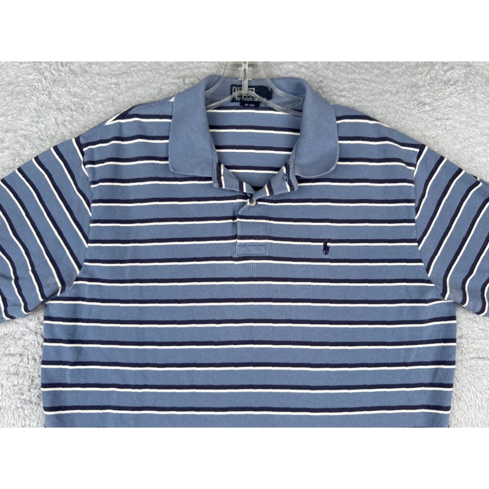 Ralph Lauren VINTAGE Ralph Lauren Polo Shirt Men L Blue White Stripe 100% Cotton Polo Shirt 40 in Chest Slim Fit Short Sleeve Casual Mens Size US L / EU 52-54 / 3 - 4 Thumbnail