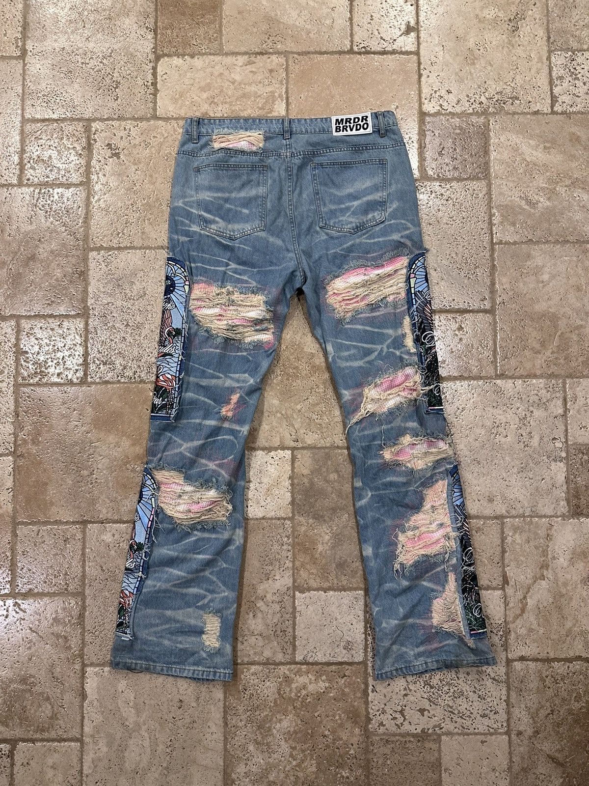 Who Decides War WDW Pink Flamingo Patch Fusion Denim Jeans