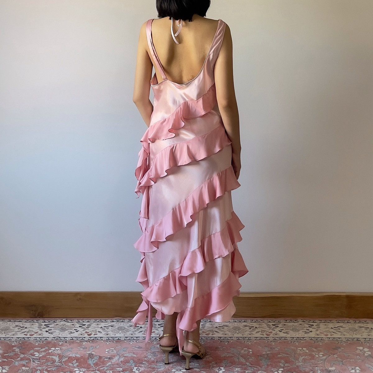 Victoria's Secret × Vintage Vintage VS Pink Ruffle Satin Dress (Small) Size S / US 4 / IT 40 - 14 Thumbnail