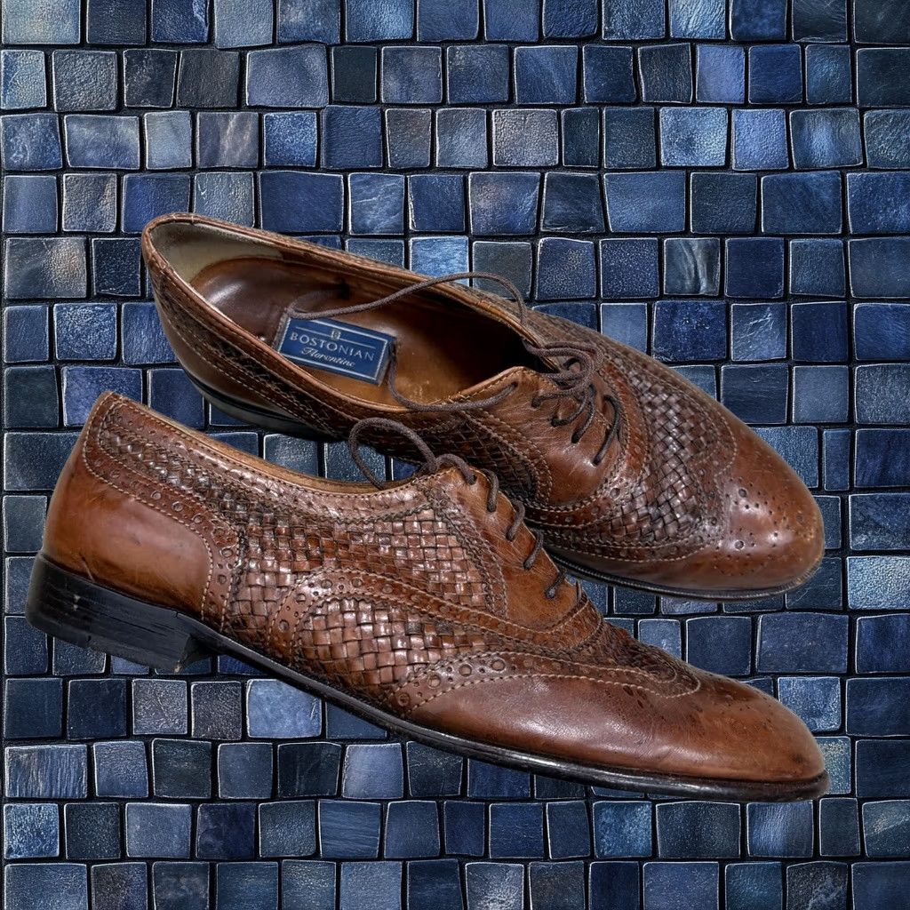Vintage Bostonian Mens Oxford Shoes Brown Leather Weave Sz 10m, Men's