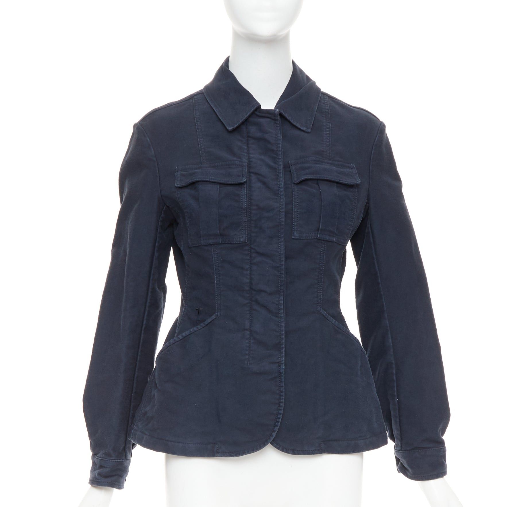 Dior CHRISTIAN DIOR 2018 Runway navy washed cotton utility contour bar jacket FR36 S Size S / US 4 / IT 40 - 1 Thumbnail