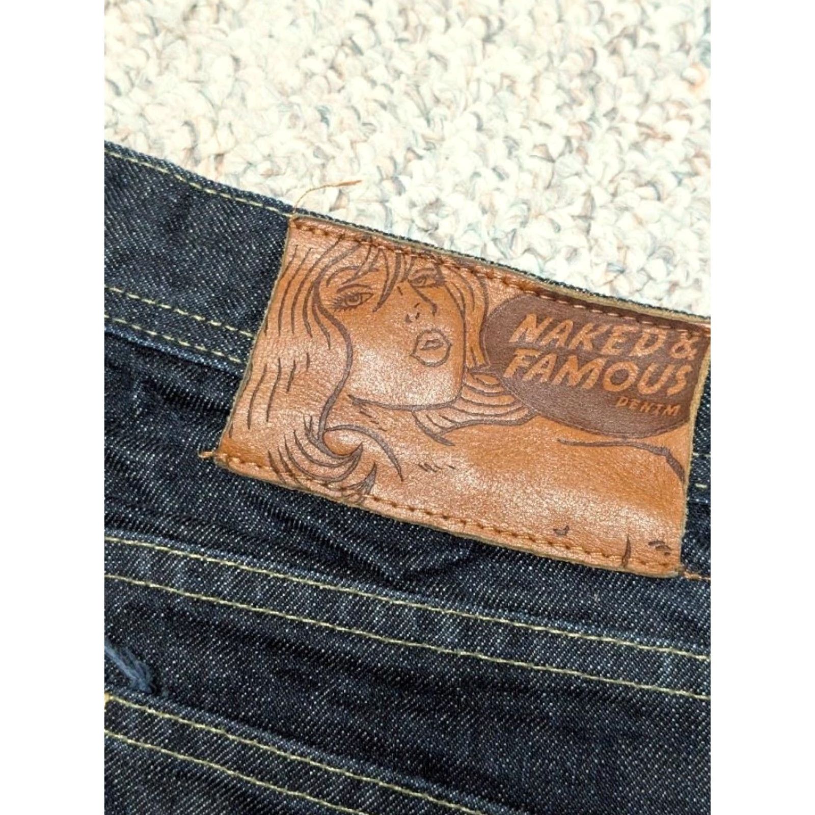 Vintage NAKED & FAMOUS blue jeans 33x33 indigo Weird Guy denim Slim Straight 33x33 Mens jeans Indigo blue denim Slim Weird Guy 90s? Size US 33 - 6 Thumbnail