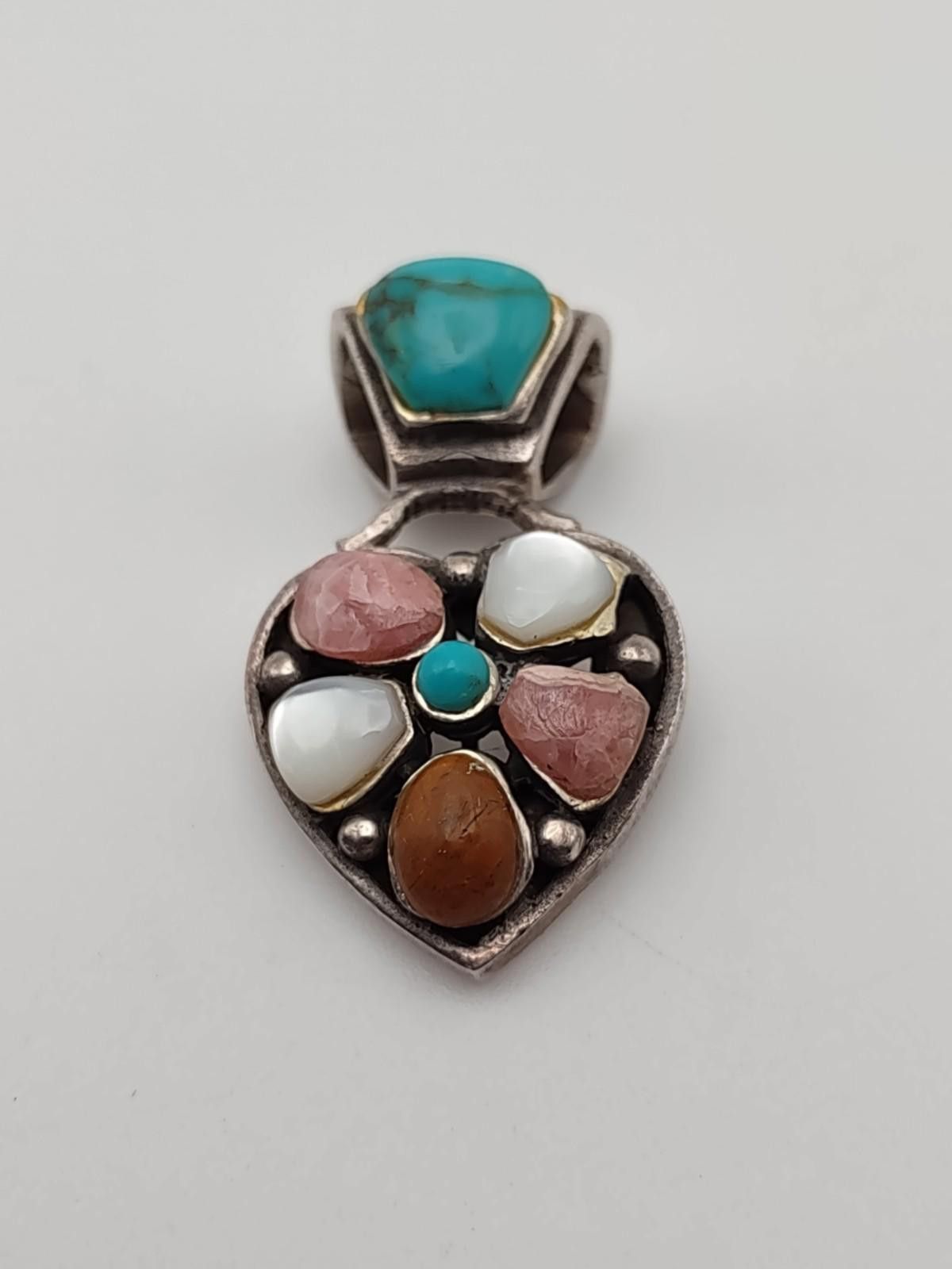Neil Barrett Barse Sterling Silver Multi-Stone Heart Pendant 13.5G, Women's