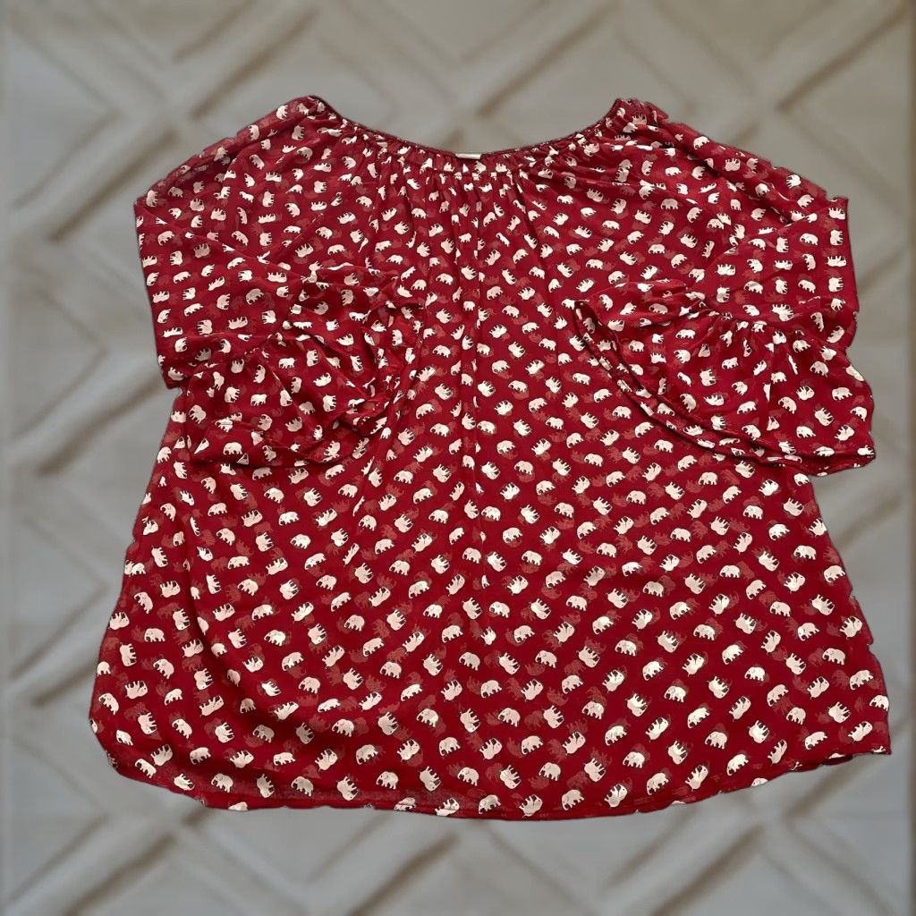 Vintage Unbranded Blouse Shirt Womens 3XL Red Long Sleeve Elephant Print Ladies Top Size XXL / US 16-18 / IT 52-54 - 1 Thumbnail