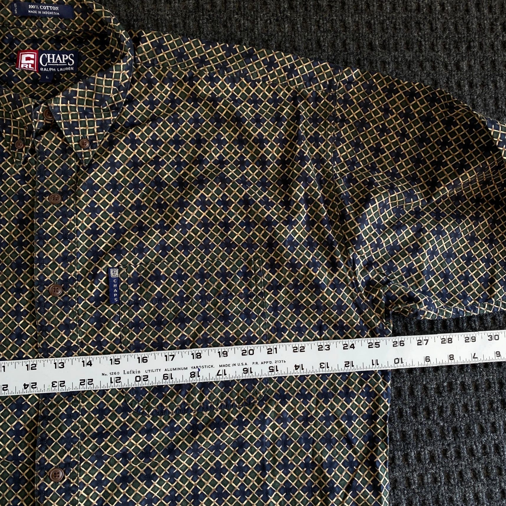 Chaps VINTAGE Chaps Ralph Lauren Button-Up Shirt Long Sleeve L Green Gold Fence Print Mens Size US L / EU 52-54 / 3 - 5 Thumbnail