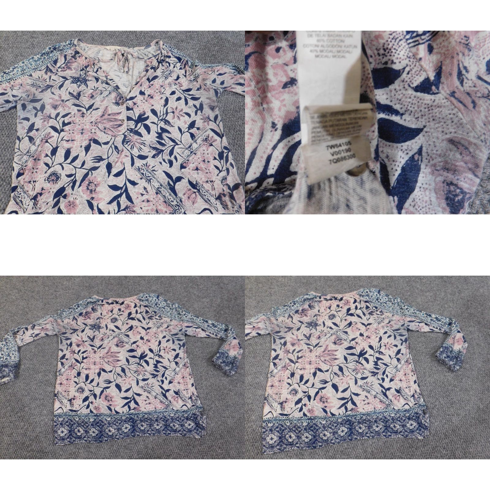 Lucky Brand Lucky Brand Blouse Shirt Womens M Blue Floral Pullover Round Neck Cotton Modal Casual Stretch Size M / US 6-8 / IT 42-44 - 8 Thumbnail