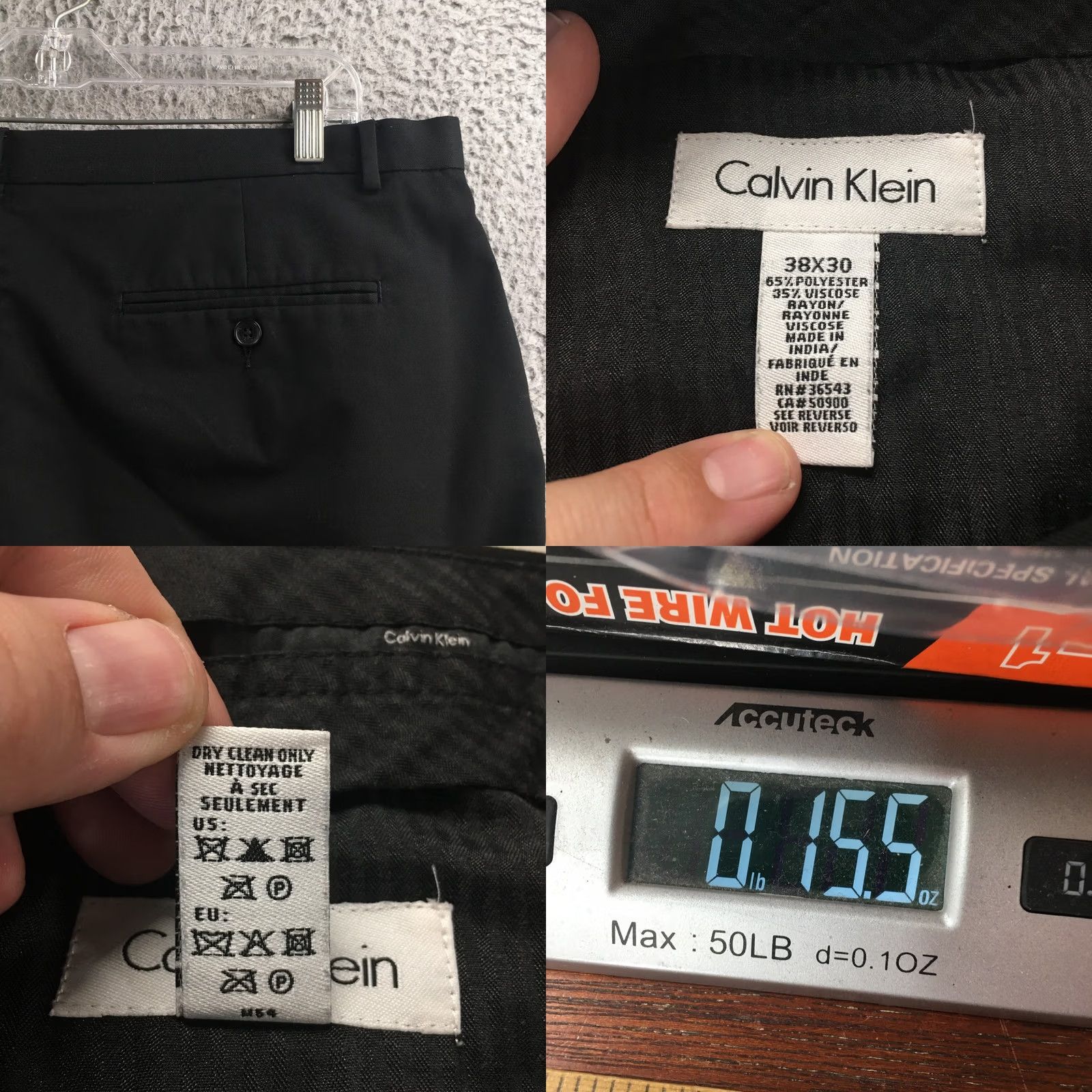 Calvin Klein Calvin Klein Dress Pants Mens 38x30 Black Mid Rise Casual Shirt Flat Front Straight Leg 39 Waist Regular Fit Size US 38 / EU 54 - 10 Thumbnail