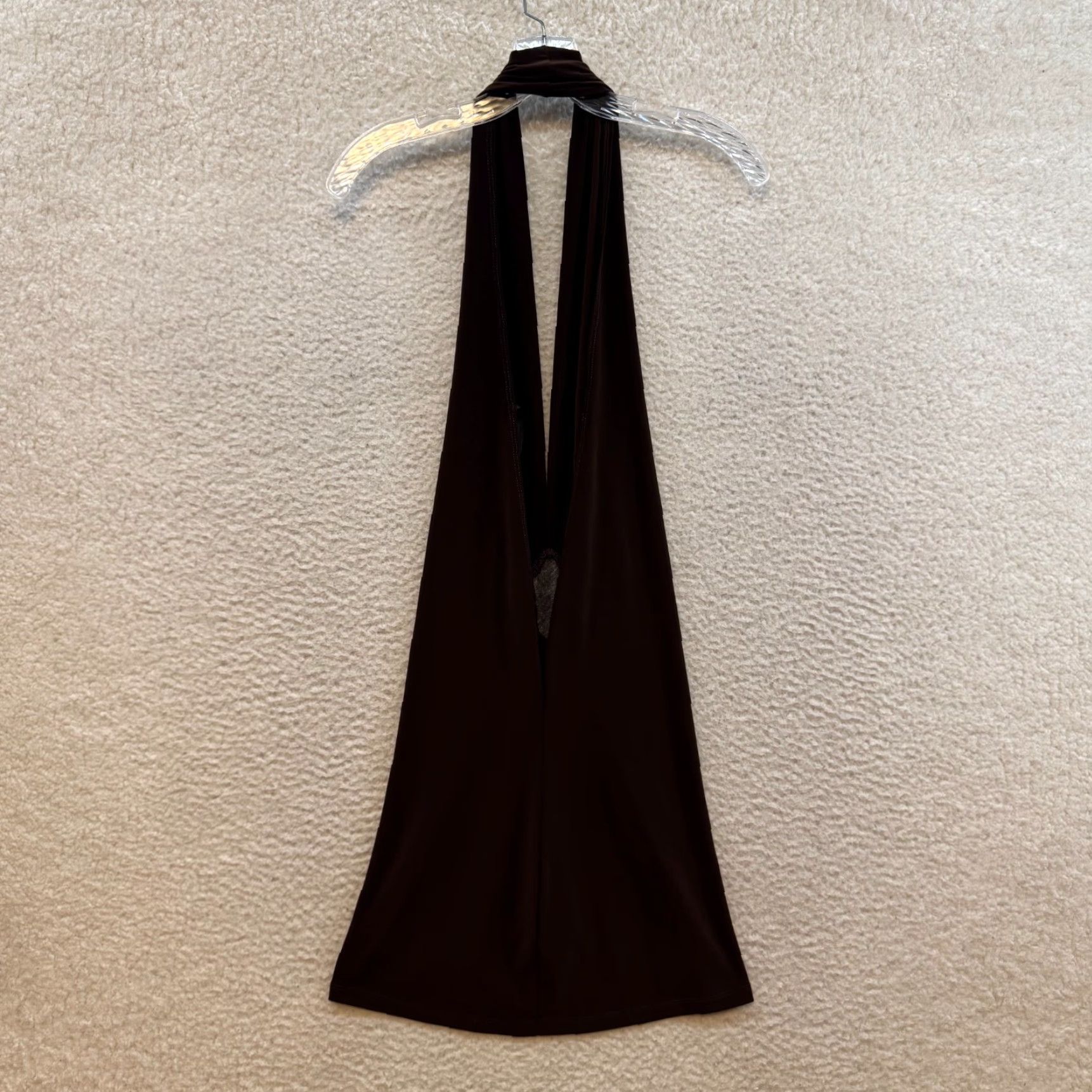 Vintage VINTAGE 90s Y2K Halter Mini Dress Brown Plunge Backless Rhinestone Gogo Symphony M Brown Mod/GoGo Party Womens Size M / US 6-8 / IT 42-44 - 2 Thumbnail