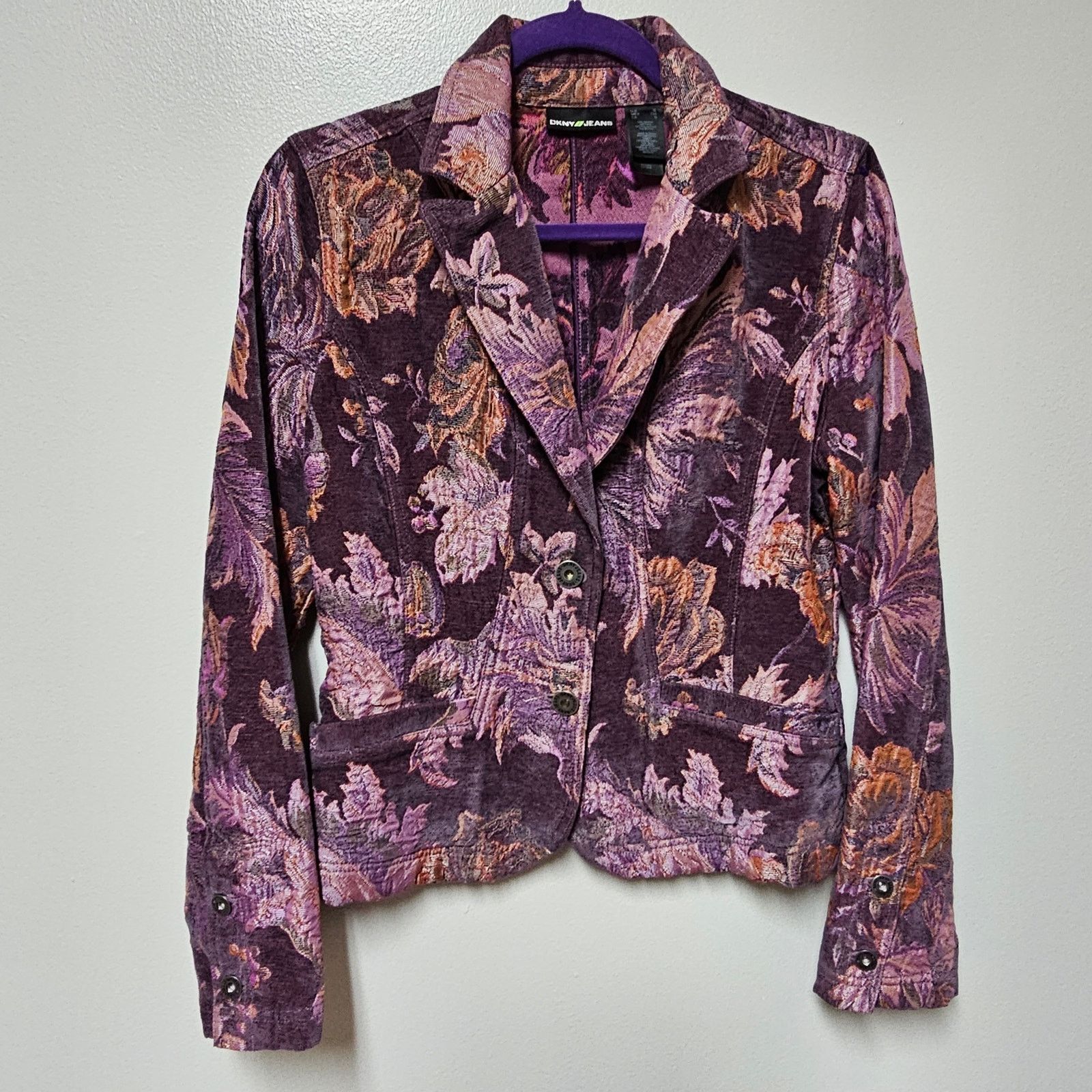DKNY DKNY Womens Purple/Pink Brocade Tapestry Floral Jacket Small Size S / US 4 / IT 40 - 1 Thumbnail