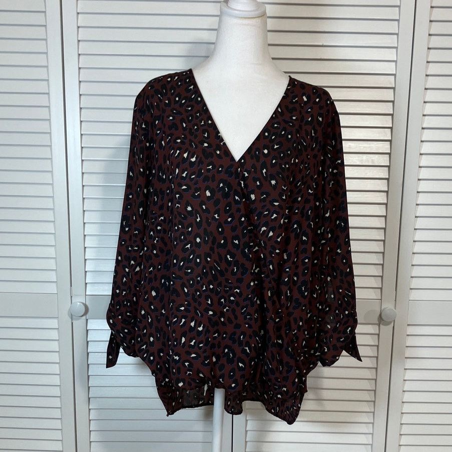 Other West Kei Dark Berry Leopard Tie Sleeve High-low Blouse XL Size XL / US 12-14 / IT 48-50 - 1 Thumbnail