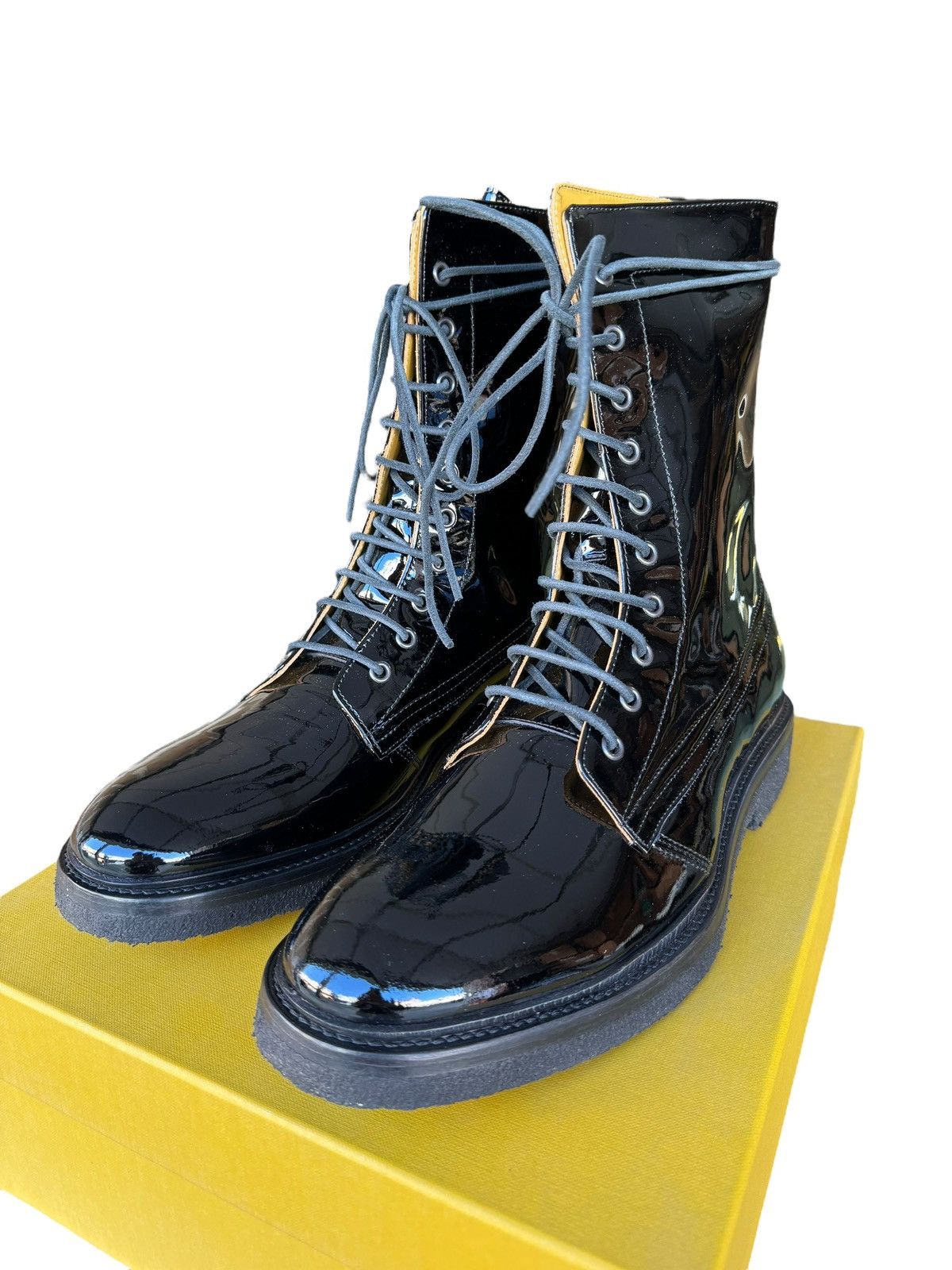 image of Rhude Patent Leather Combat Crepe Boot (Black), Men's (Size 8)