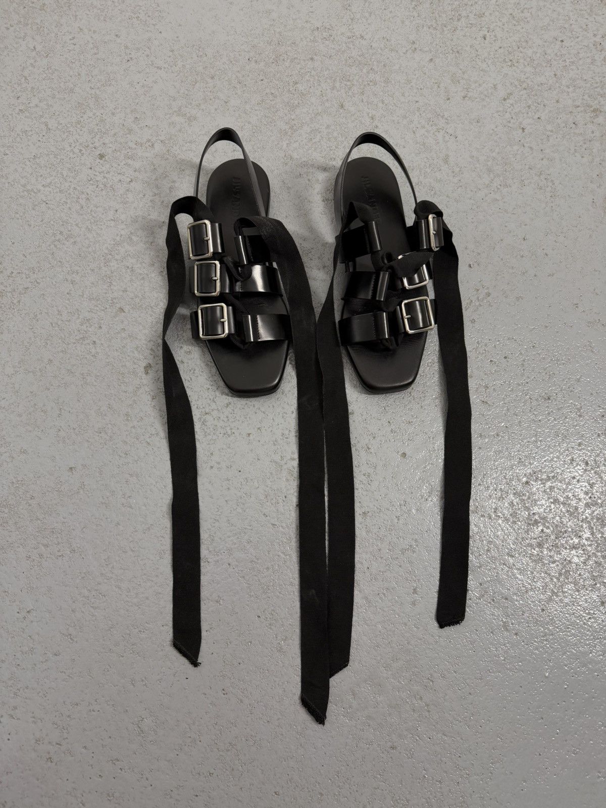 Jil Sander Jil Sander Black Leather Buckle Sandals With Ribbon Size US 8 / IT 38 - 3 Thumbnail