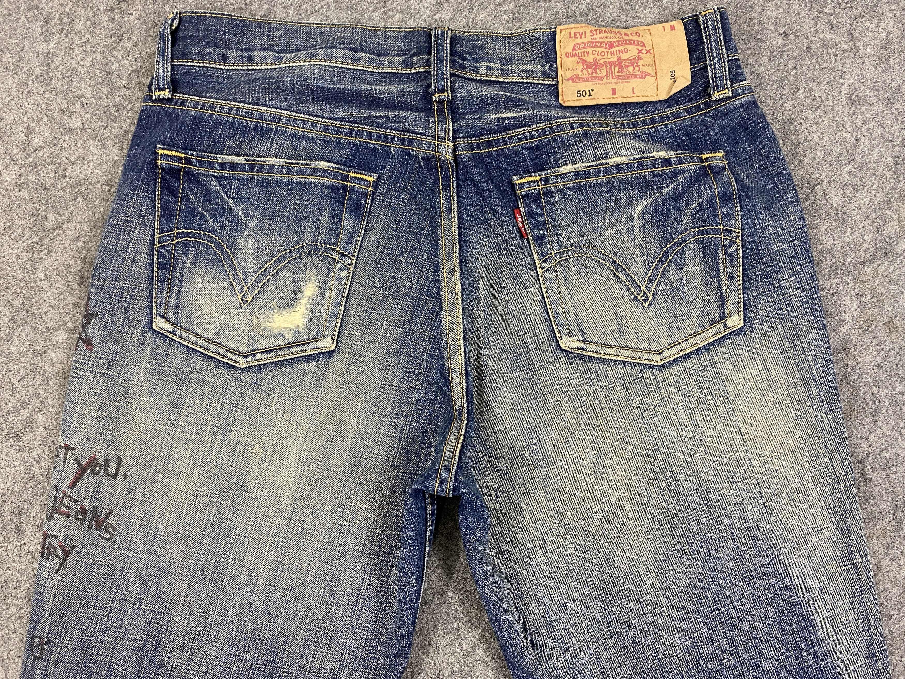 Levi's Ripped Written Blue Vintage Levi's 501 32x31.5 Denim -JN2489 Size US 32 / EU 48 - 4 Thumbnail