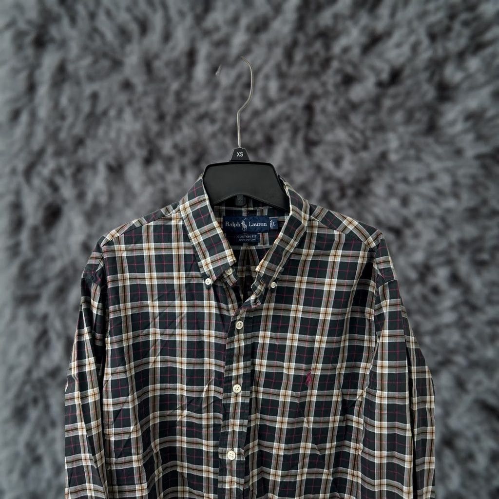 Ralph Lauren VINTAGE Ralph Lauren Shirt Mens L Black Plaid Button-Down Long Sleeve Custom Fit Size US L / EU 52-54 / 3 - 1 Thumbnail