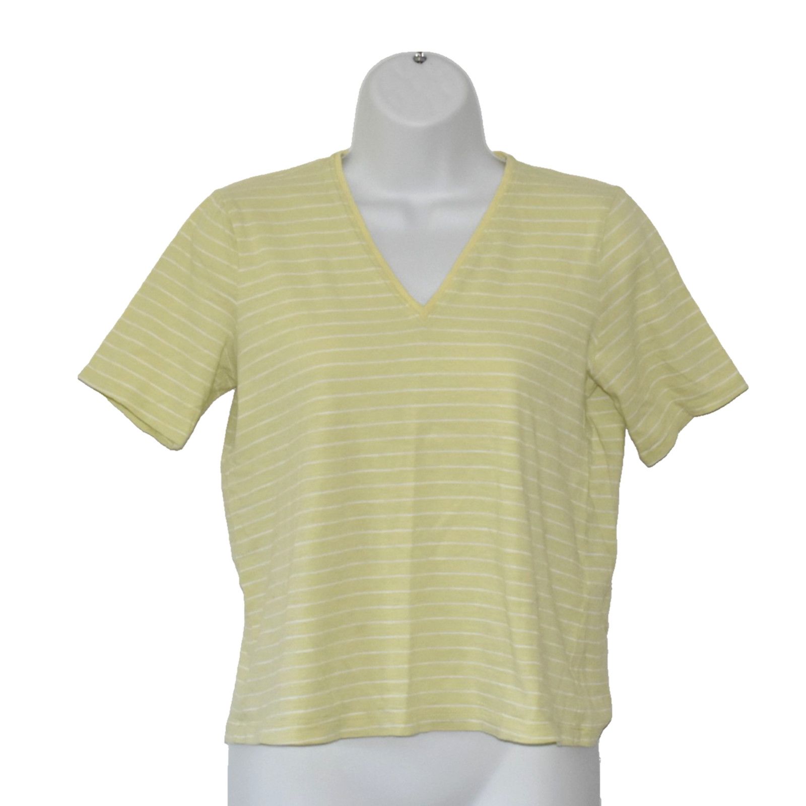 Eileen Fisher EILEEN FISHER Yellow Striped Org Cotton V Neck Petite Top PP Size S / US 4 / IT 40 - 1 Thumbnail
