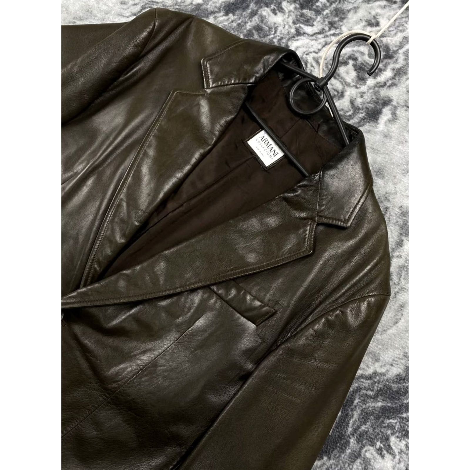 Armani Armani Collezioni Leather Coat Jacket Men Size 52 Brown Vintage Long Blazer Size 52R - 2 Thumbnail