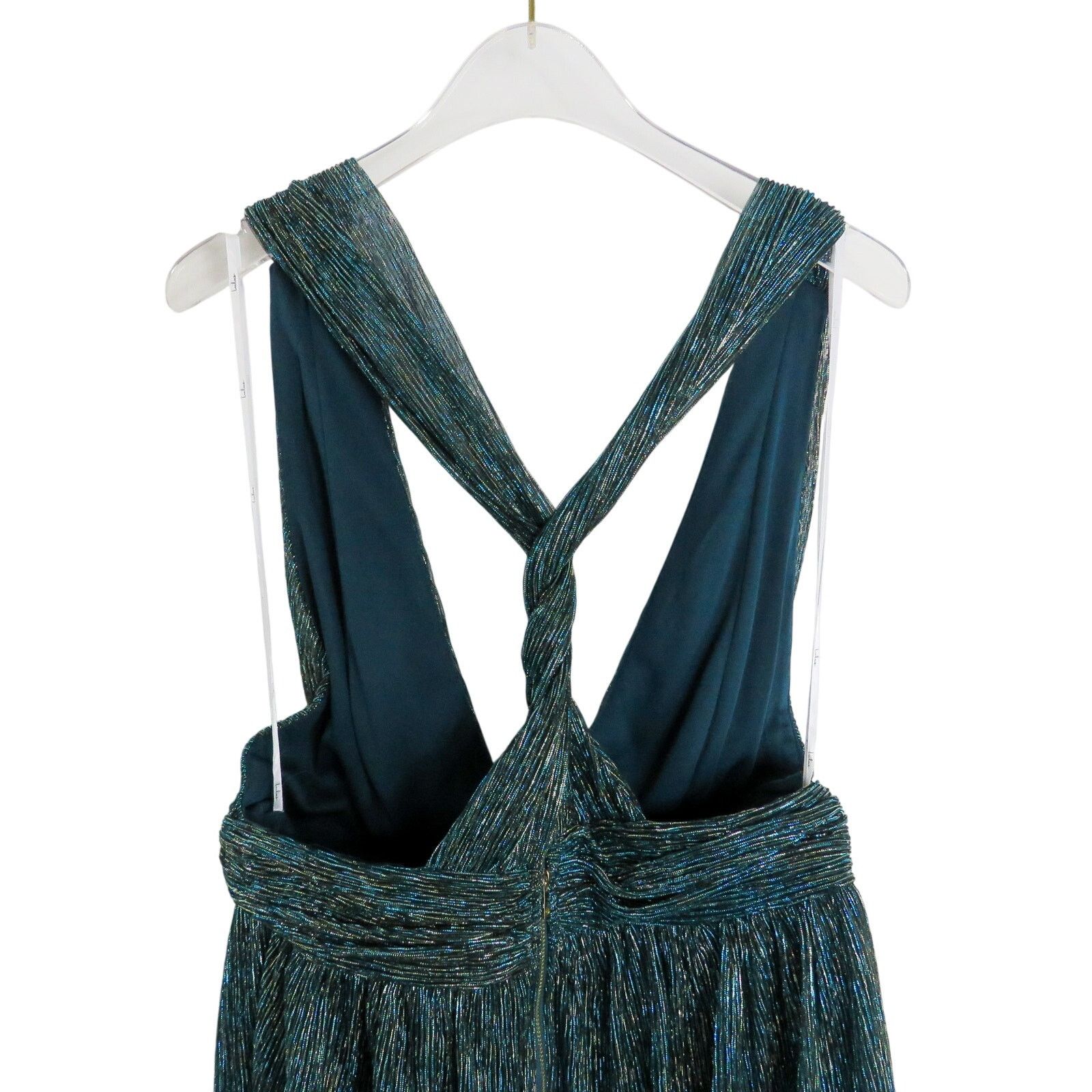 Lulus Lulus Ailey Gold Teal Blue Skater Dress Sparkly V-Neck Large Size L / US 10 / IT 46 - 6 Thumbnail