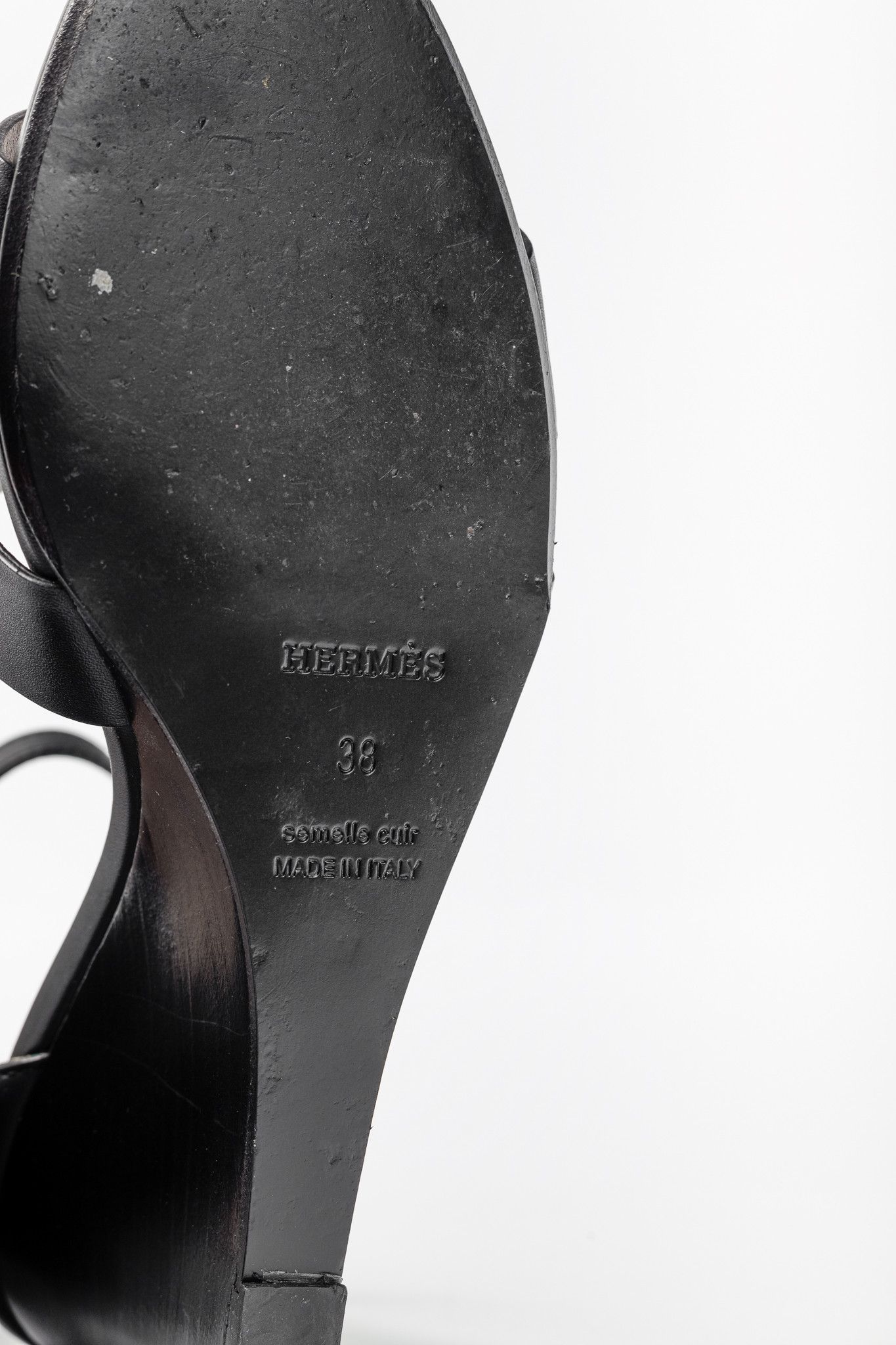 Hermes Hermes Legend Noir Calfskin "H" Wedge Sandals Size US 7.5 / IT 37.5 - 5 Thumbnail