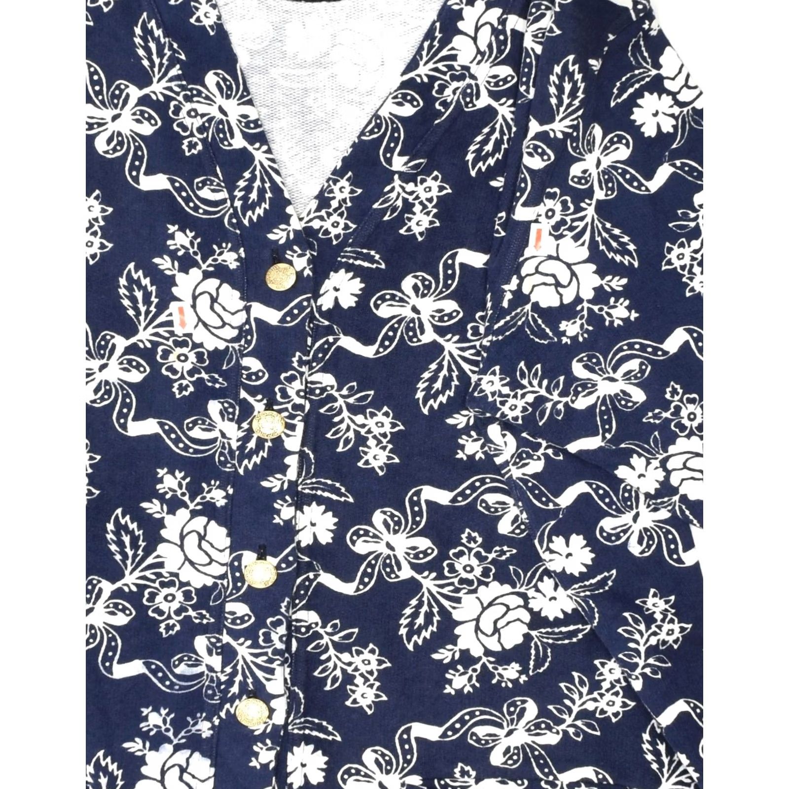 Vintage VINTAGE Womens Blazer Jacket Medium Navy Blue Floral Cotton Size M / US 6-8 / IT 42-44 - 3 Thumbnail