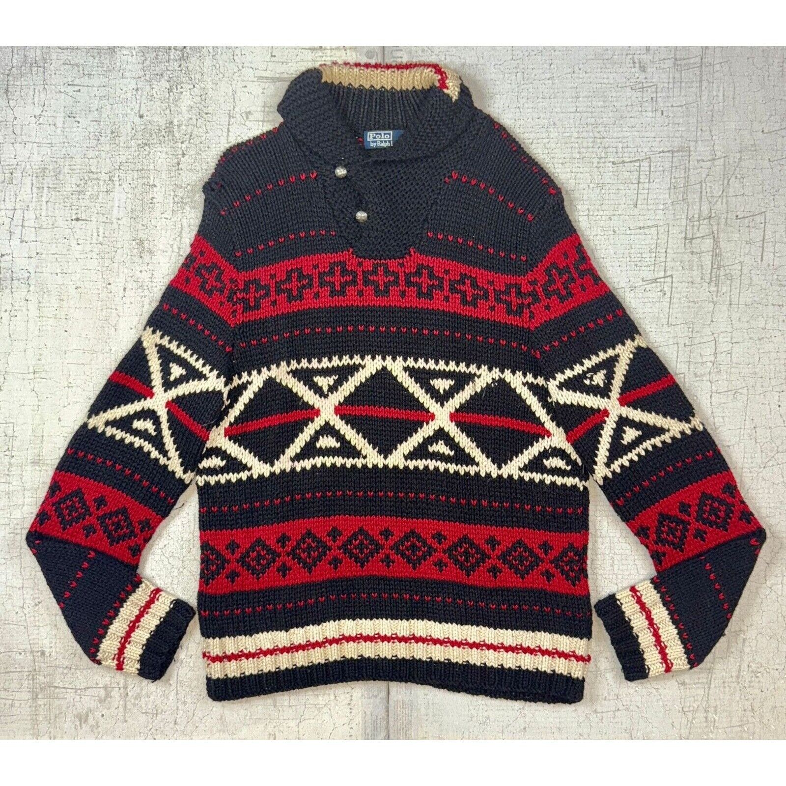 Polo Ralph Lauren VTG Polo Ralph Lauren Concho Button Shawl Collar Aztec Wool Size US XL / EU 56 / 4 - 1 Thumbnail