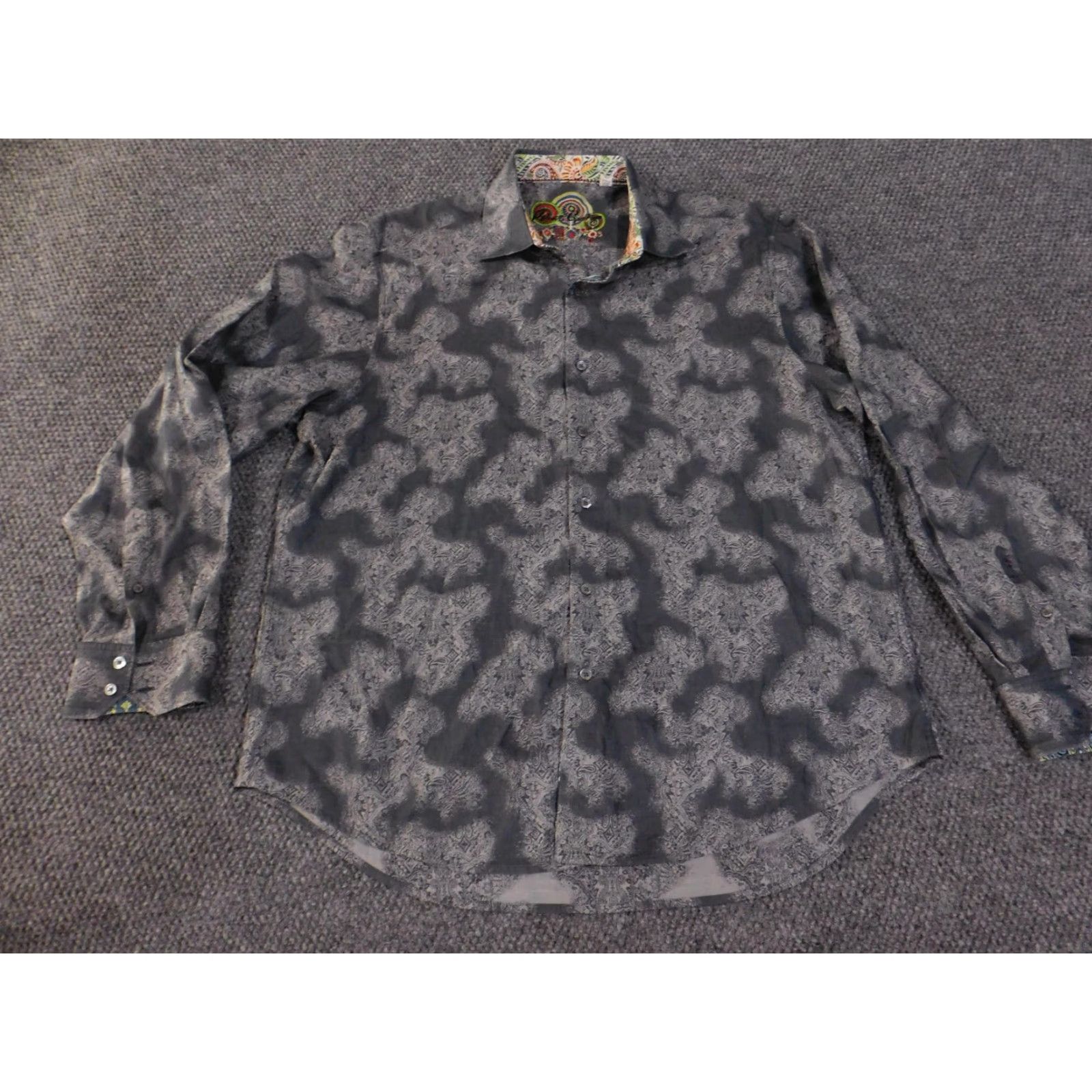 Robert Graham Robert Graham Shirt Mens 2XL Gray Paisley Floral Button Up Long Sleeve Dress Shirt Size 48R - 3 Thumbnail
