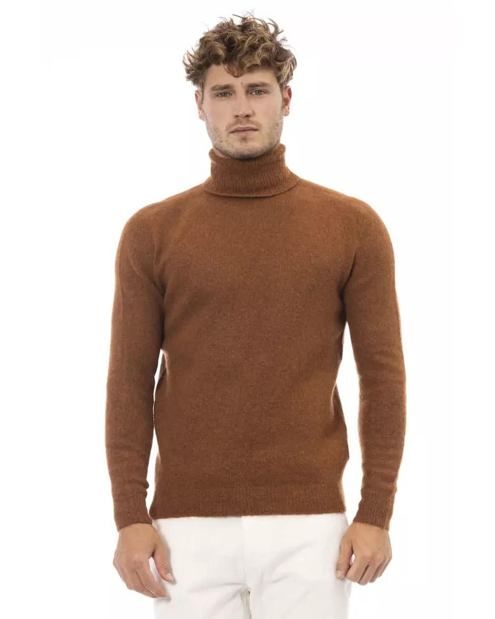 image of Alpha Studio Alpaca Leather Turtleneck Sweater in Brown, Men's (Size XL)