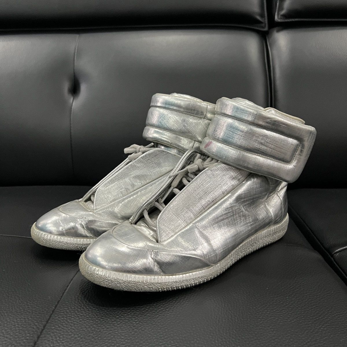 Maison Margiela Maison Margiela “Future” Liquid Silver High-Top Sneakers Size US 7 / EU 40 - 1 Thumbnail