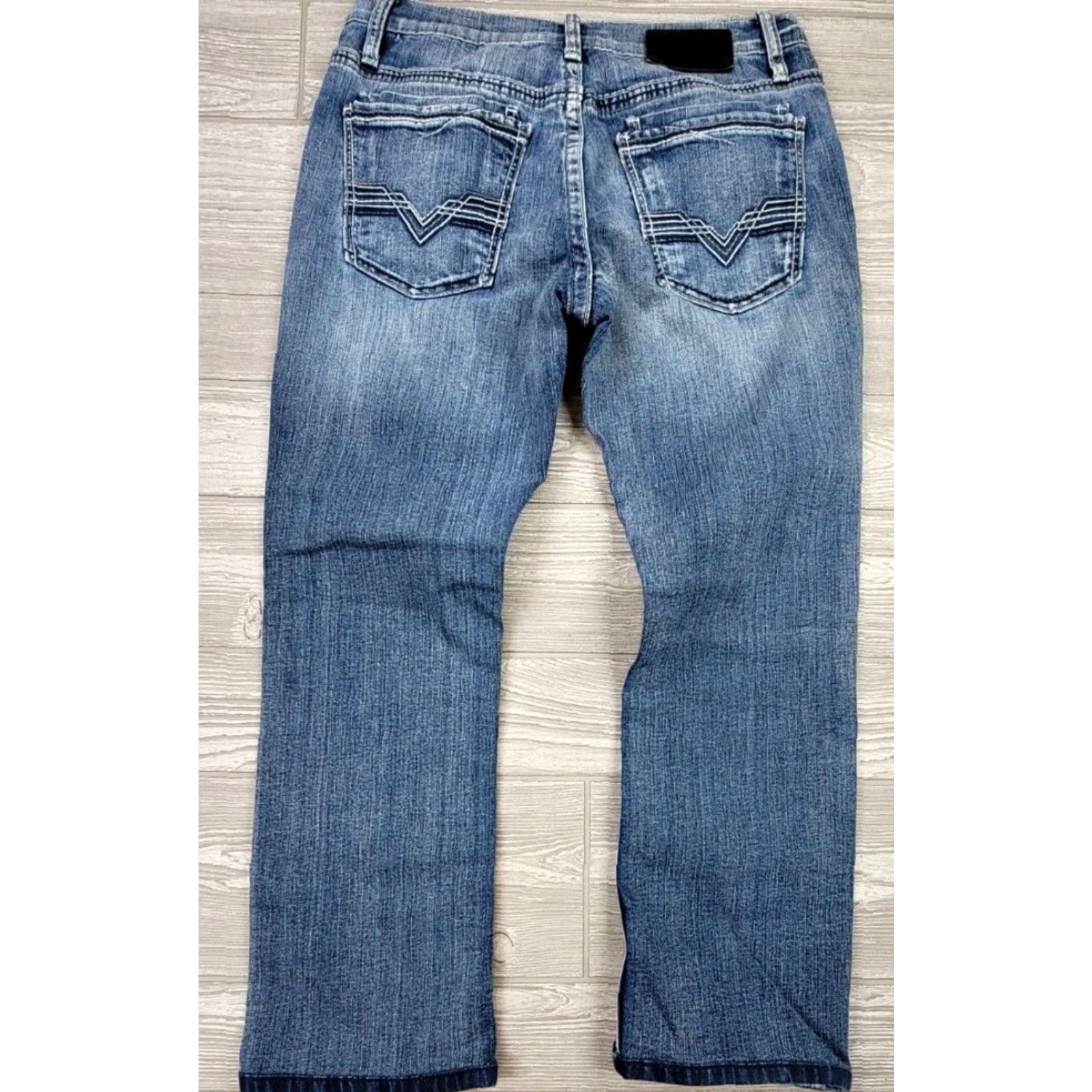 BKE BKE Jake Straight Jeans Men 31x27 Blue Denim Stretch Medium Wash Distressed Fade Regular Mens Size US 31 - 4 Thumbnail
