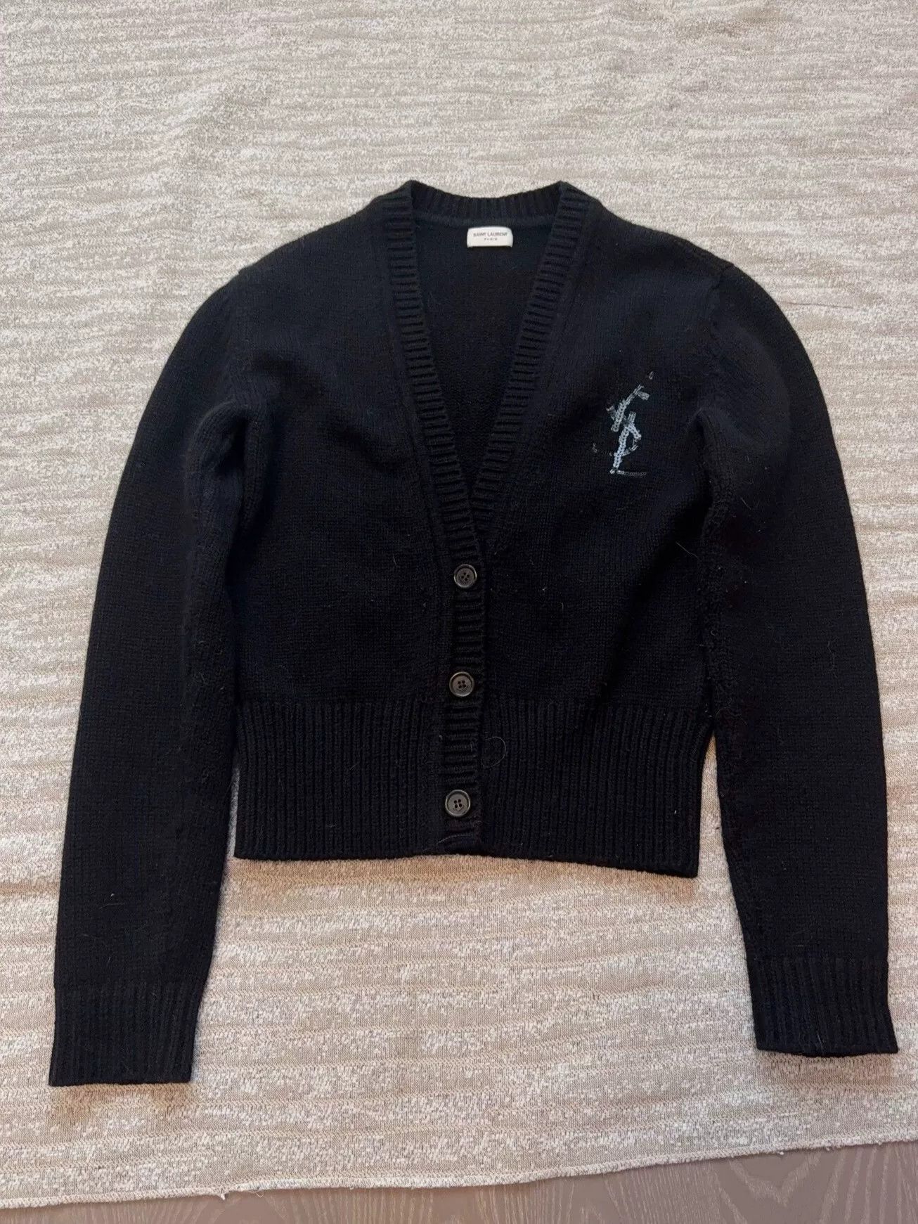 Saint Laurent Paris Saint Laurent Black Sequined Logo Cardigan Size S / US 4 / IT 40 - 1 Thumbnail