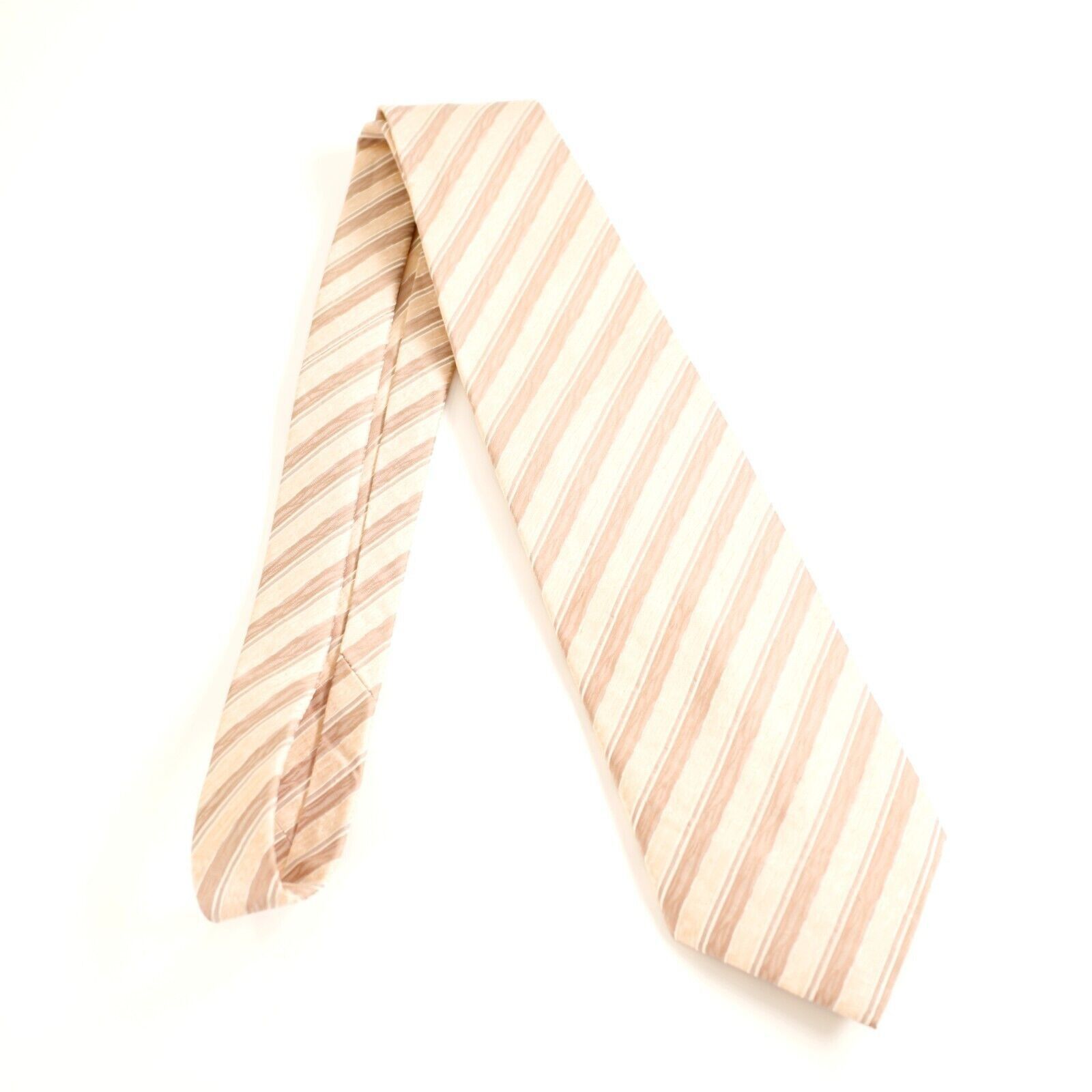 Designer Renzo Tan Woven Long Striped Wide Silk Tie Size ONE SIZE - 6 Thumbnail