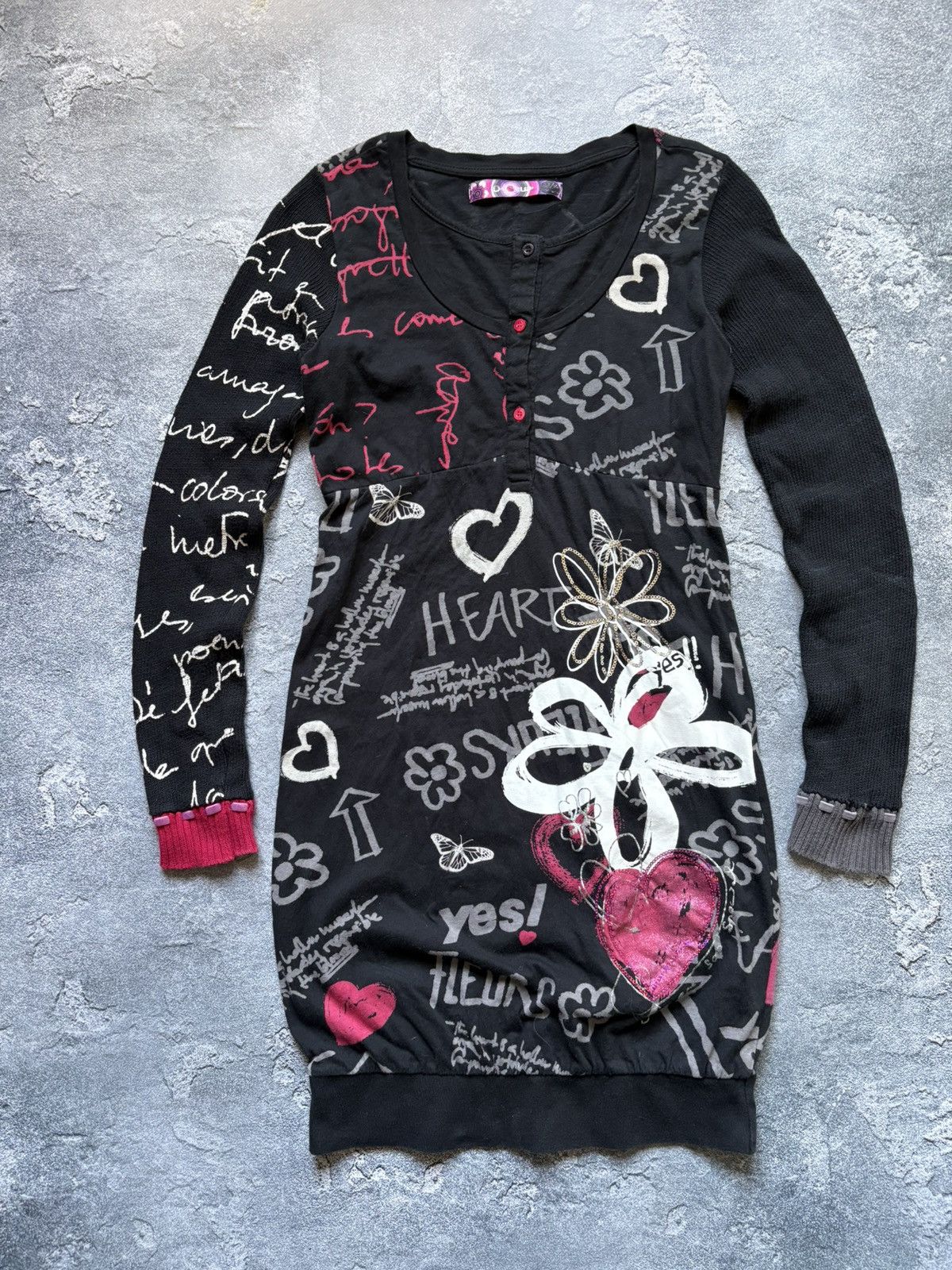Jean Paul Gaultier Vintage Desigual JPG Vibe Y2K Hearts Graffiti Print Dress Size S / US 4 / IT 40 - 2 Thumbnail
