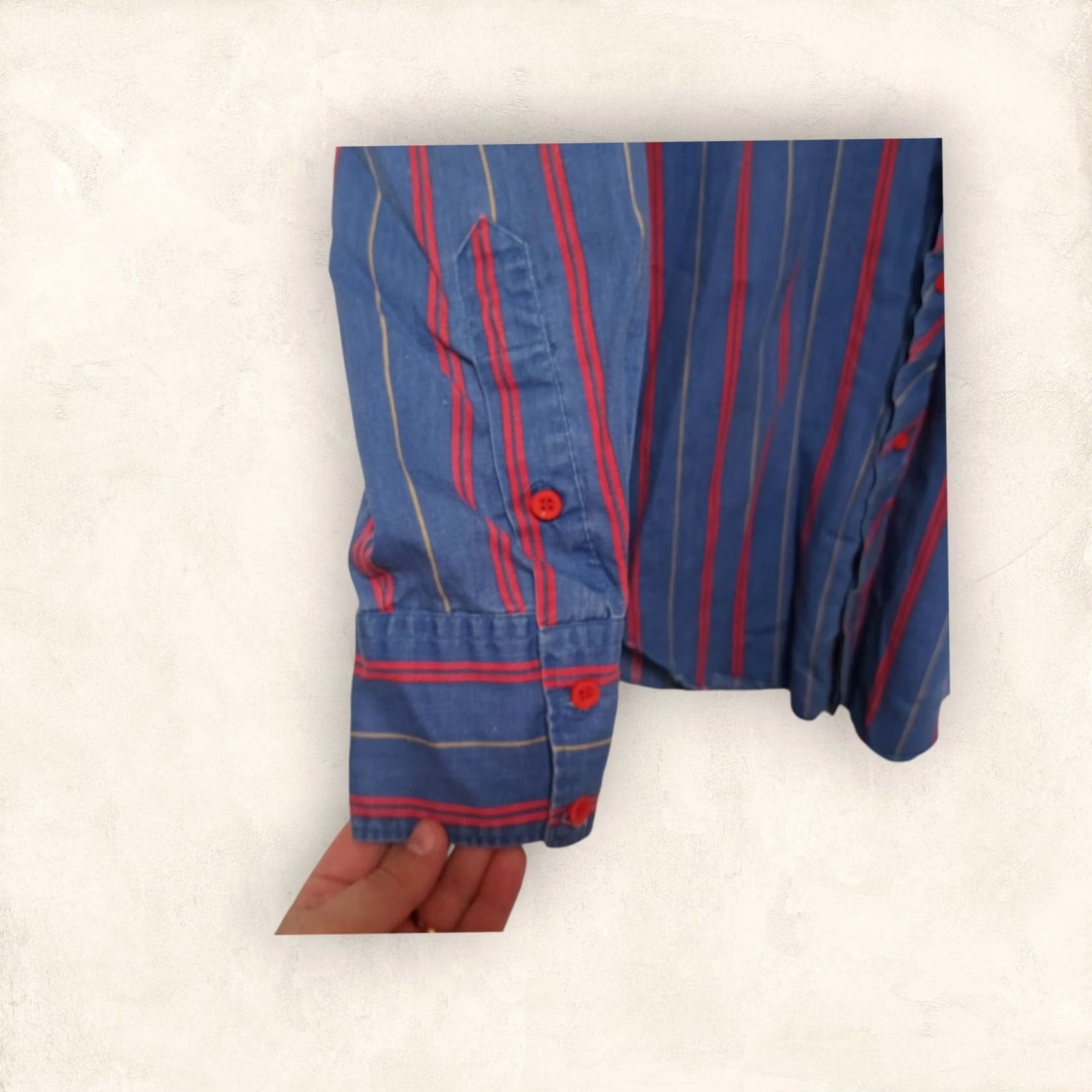 Vintage VINTAGE H Bar C Men’s Large Blue Stripe Red Button Longtail Western Shirt 16-35 Size US L / EU 52-54 / 3 - 3 Thumbnail
