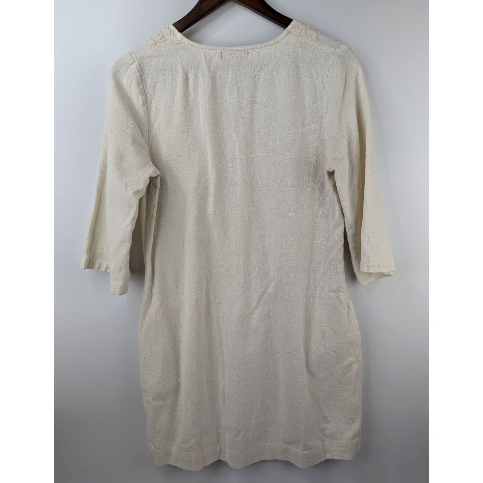 Vintage World Market Tunic V-Neck Embroidered Top Women's S/M Boho Cotton Coastal Ivory 3/4 Sleeve Shirt Womens Size S / US 4 / IT 40 - 5 Thumbnail