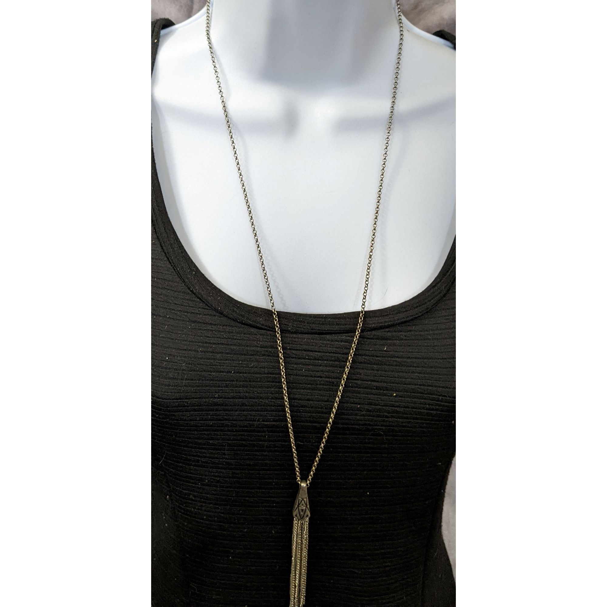 Other Silver Geometric Engraved Tassel Chain Necklace Size ONE SIZE - 4 Thumbnail