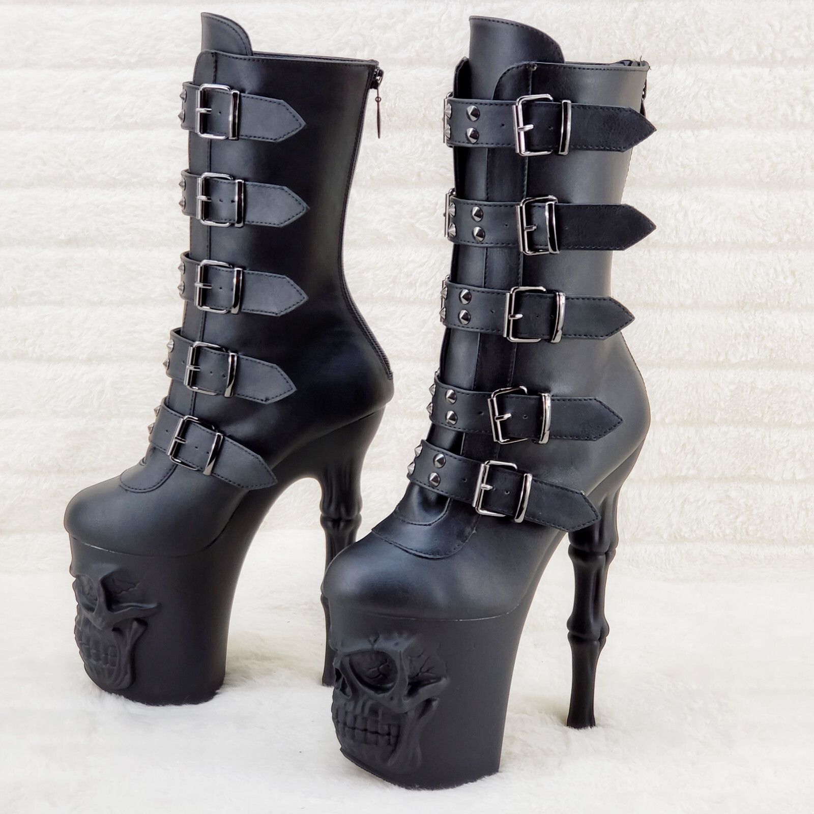 Other Rapture Black Matte Skull & Bones 8" High Heel Platform Boot Size US 6 / IT 36 - 5 Thumbnail