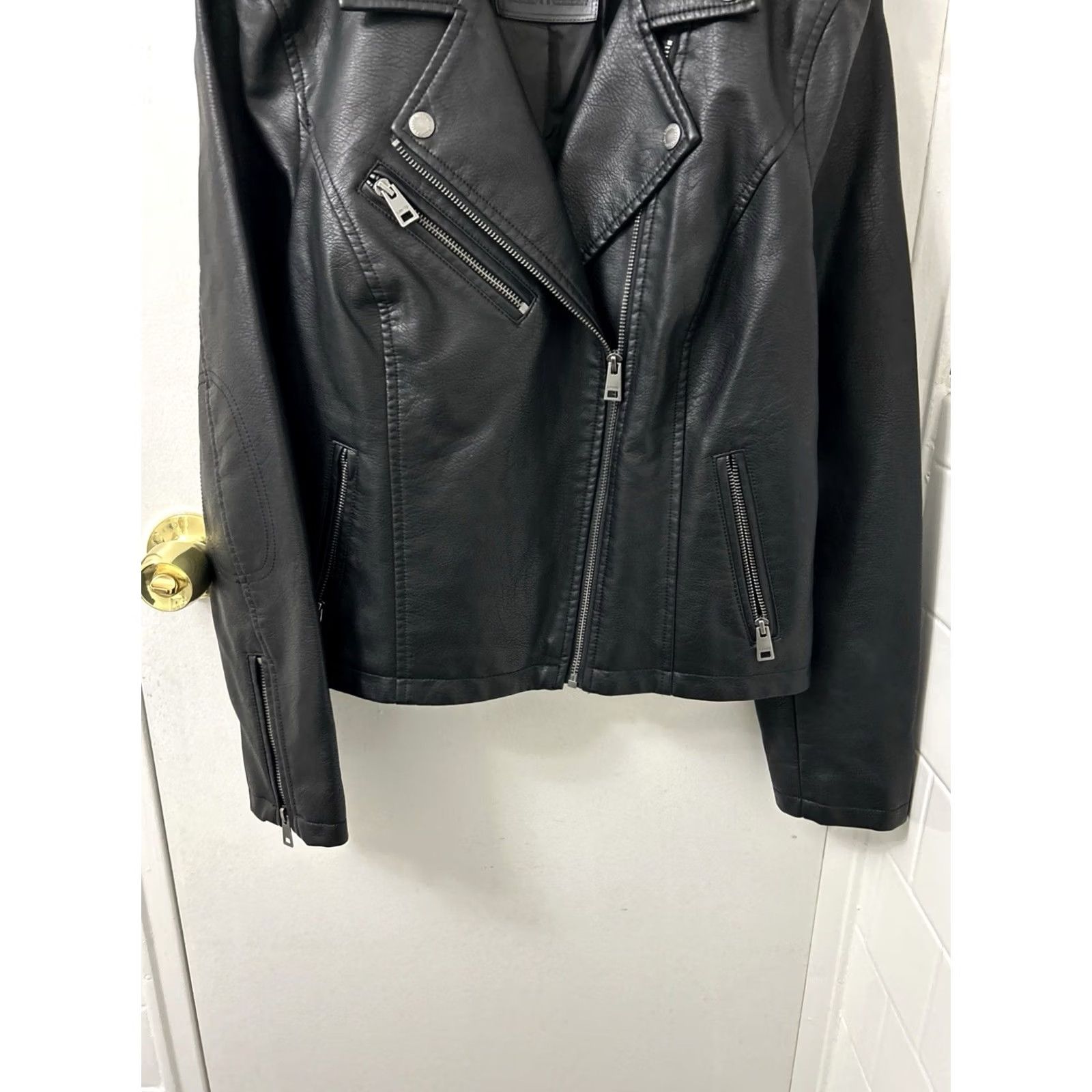Levi's Levis Womens Faux Leather Moto Jacket Size M Black Asymmetrical Zip Biker Jacket Coat Size M / US 6-8 / IT 42-44 - 3 Thumbnail